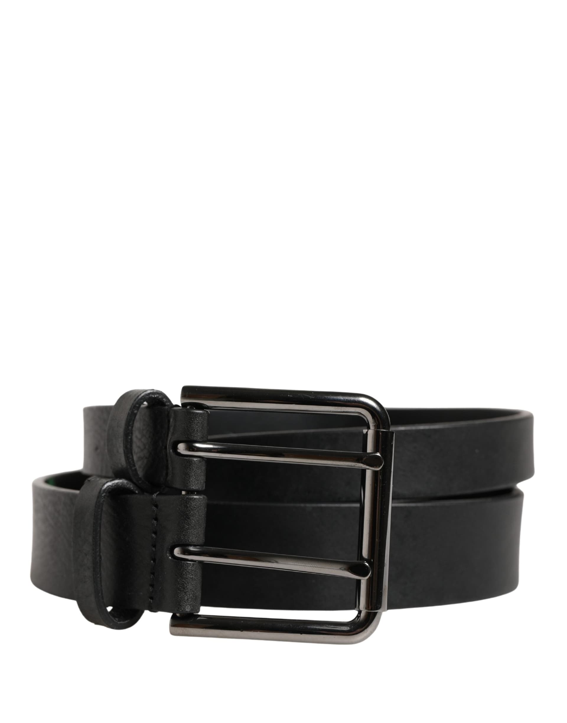 Dolce & Gabbana Black Double Strap Leather Silver Buckle Belt - 2