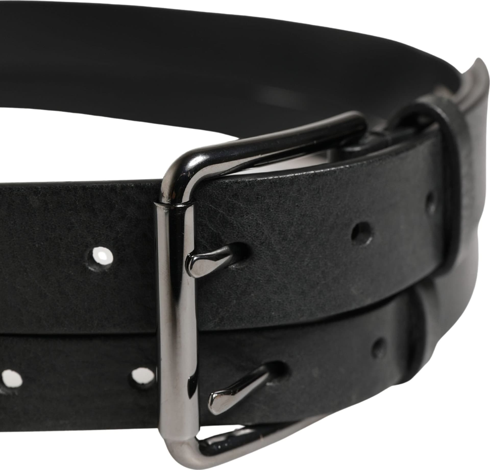 Dolce & Gabbana Black Double Strap Leather Silver Buckle Belt - 4