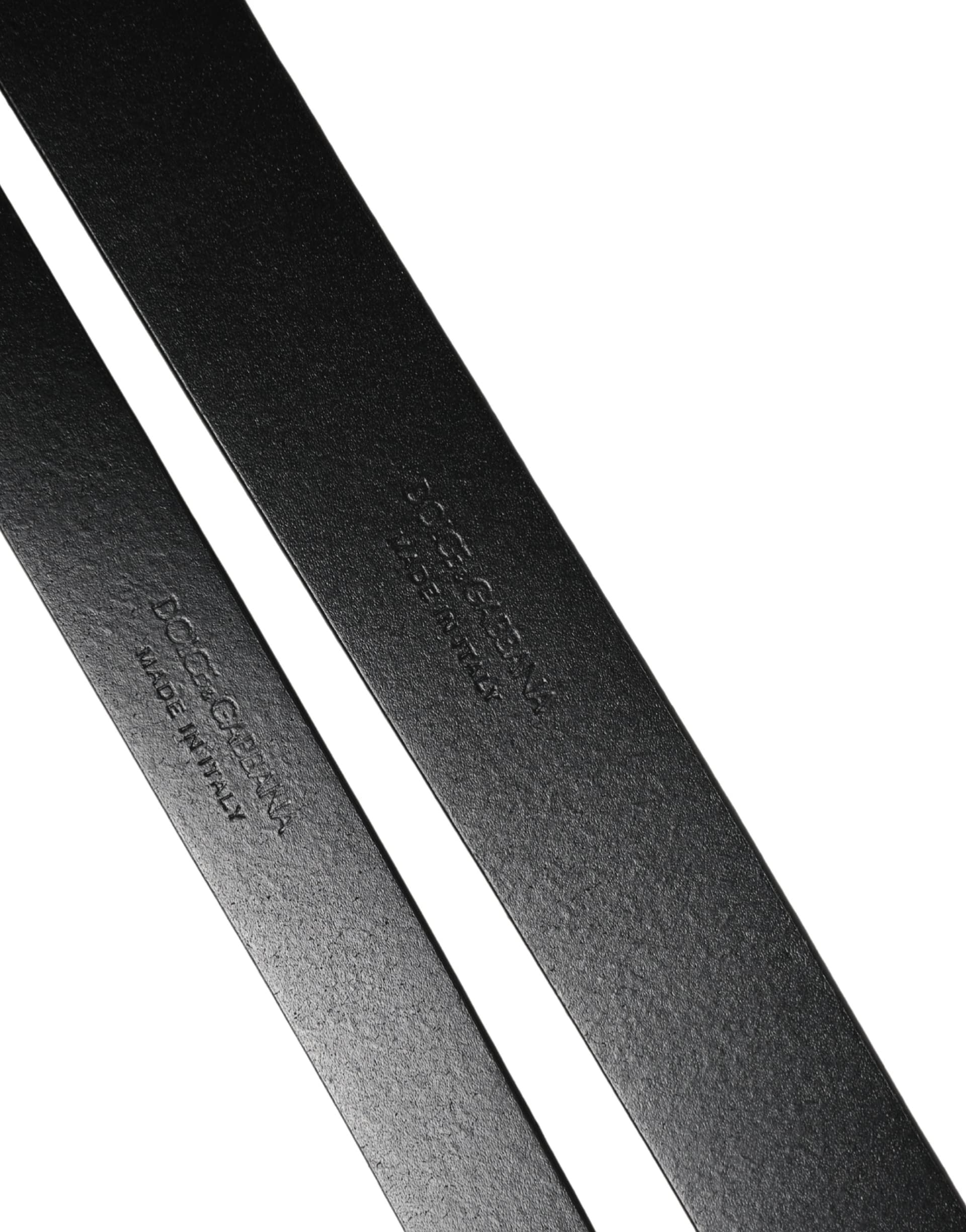 Dolce & Gabbana Black Double Strap Leather Silver Buckle Belt - 6