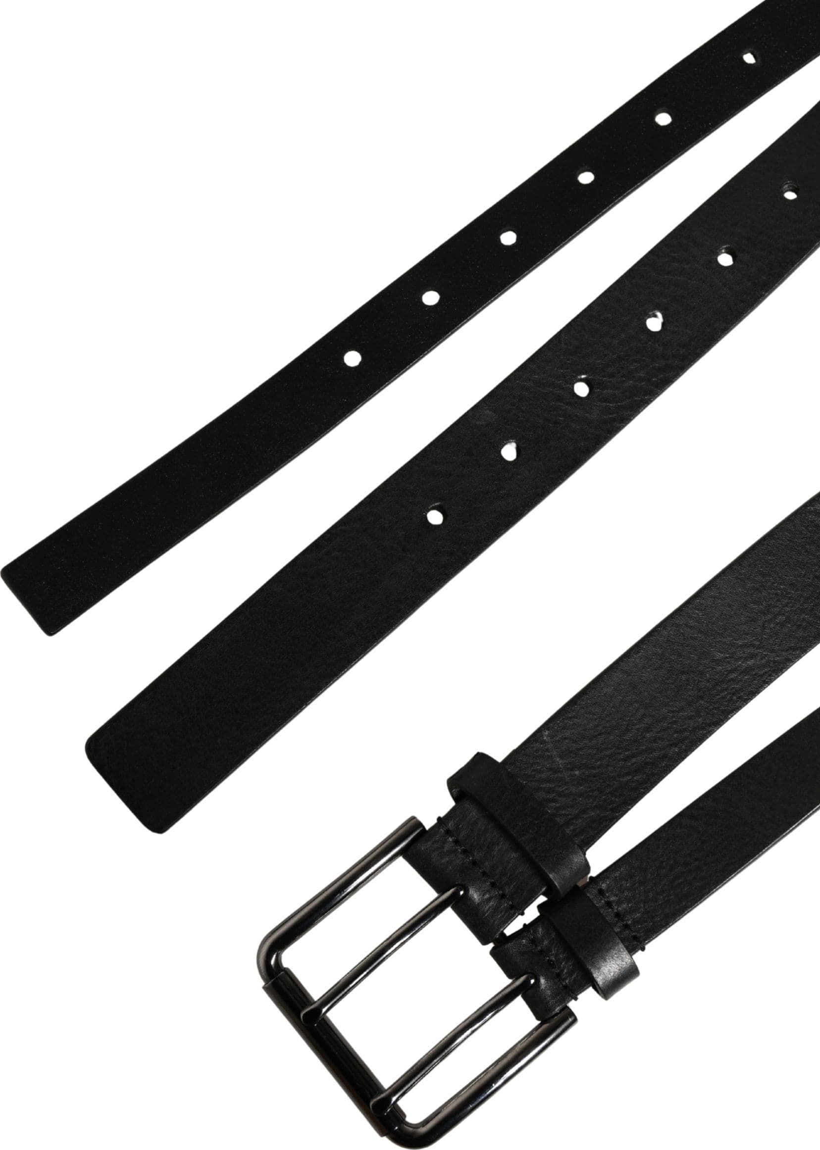 Dolce & Gabbana Black Double Strap Leather Silver Buckle Belt - 7