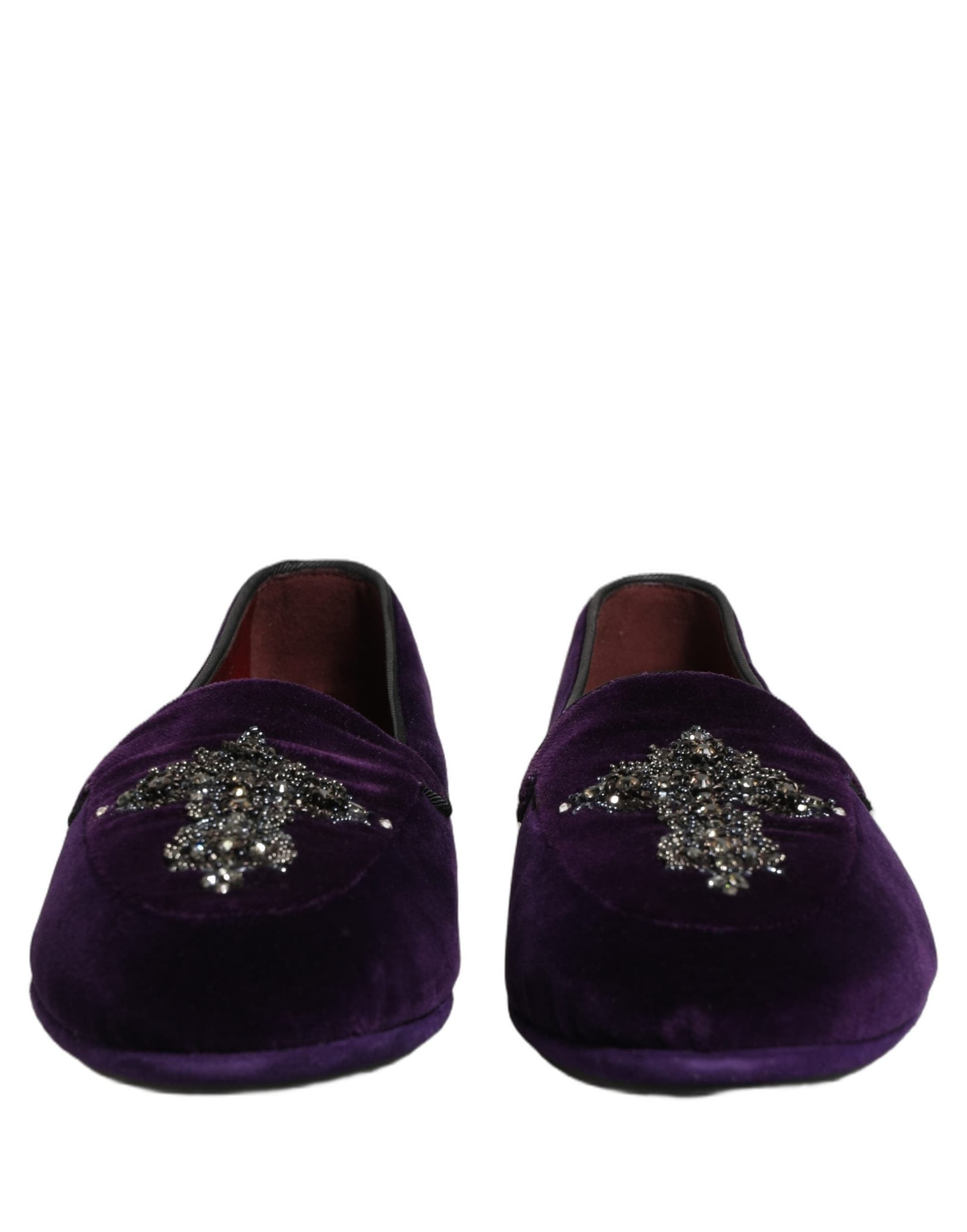 Dolce & Gabbana Violet Suede Embellished Dress Loafers Shoes - 2