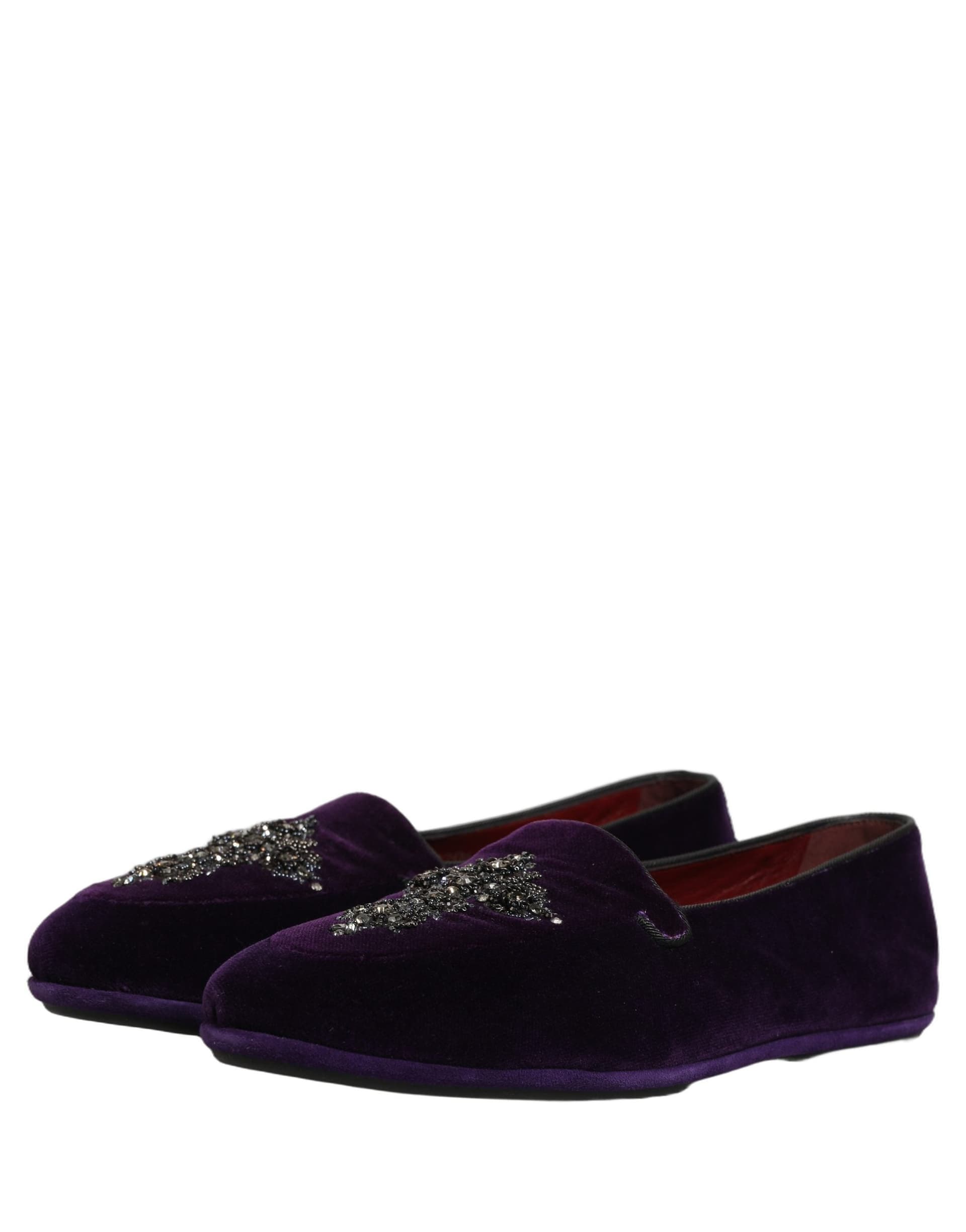 Dolce & Gabbana Violet Suede Embellished Dress Loafers Shoes - 4