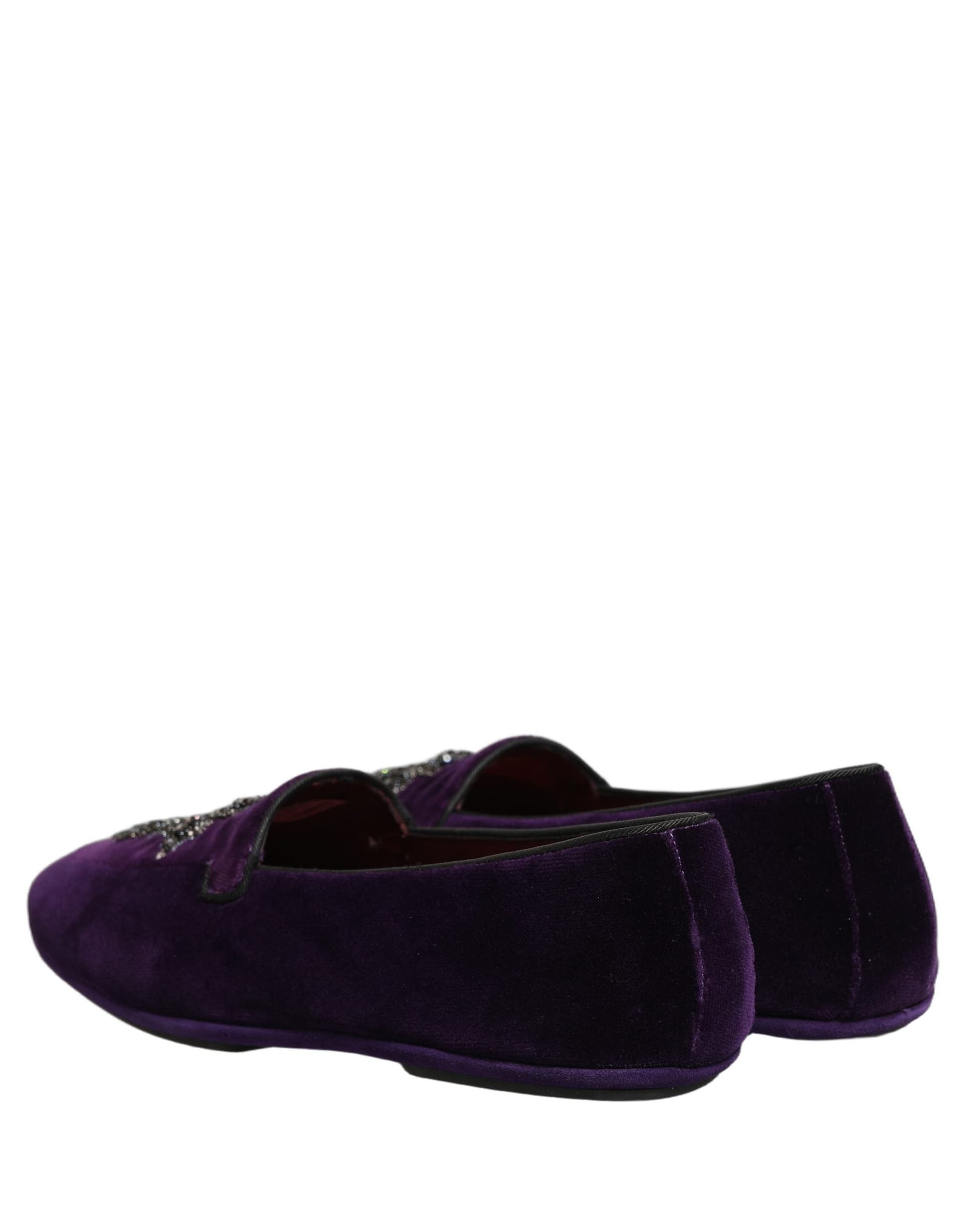 Dolce & Gabbana Violet Suede Embellished Dress Loafers Shoes - 5