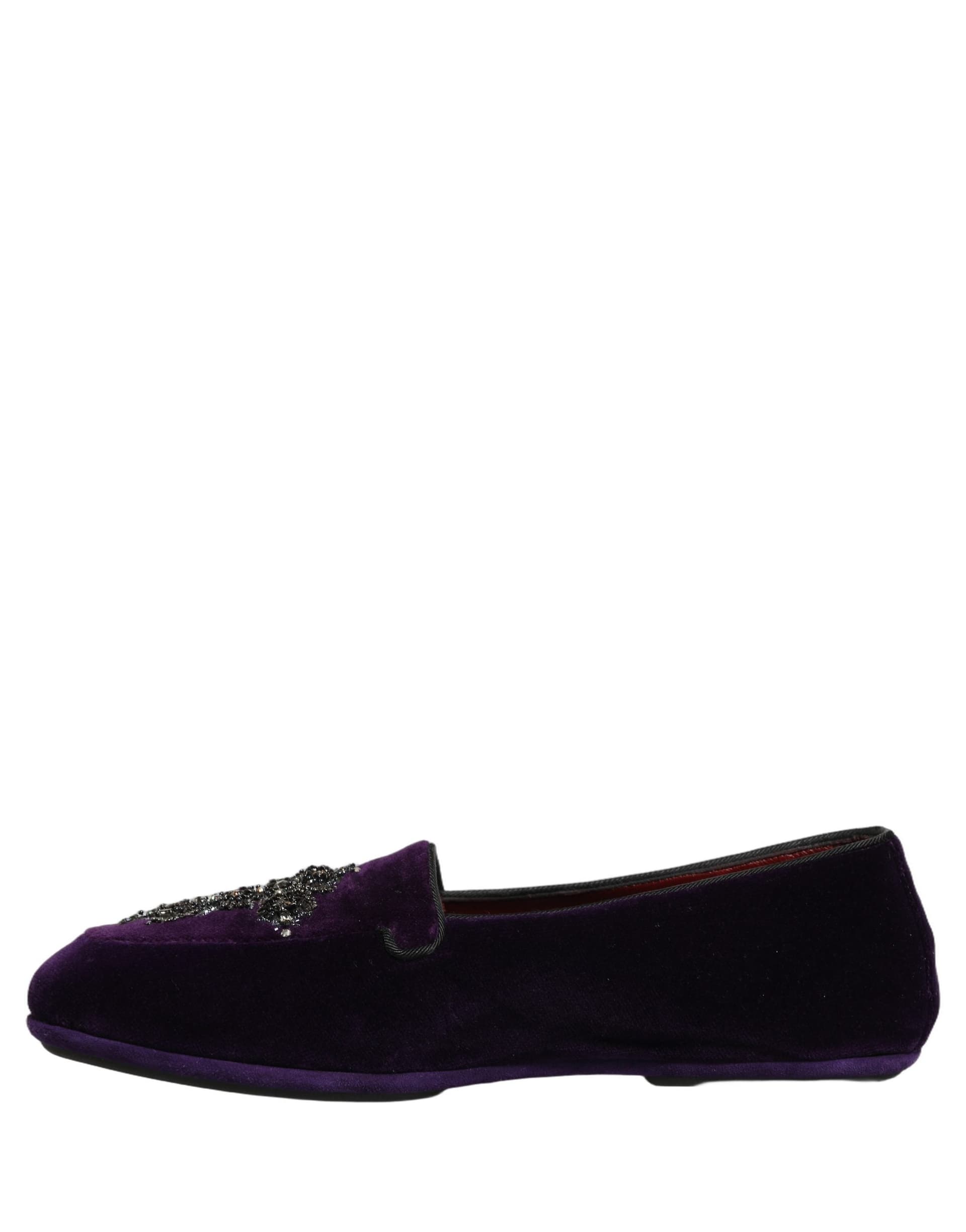 Dolce & Gabbana Violet Suede Embellished Dress Loafers Shoes - 6