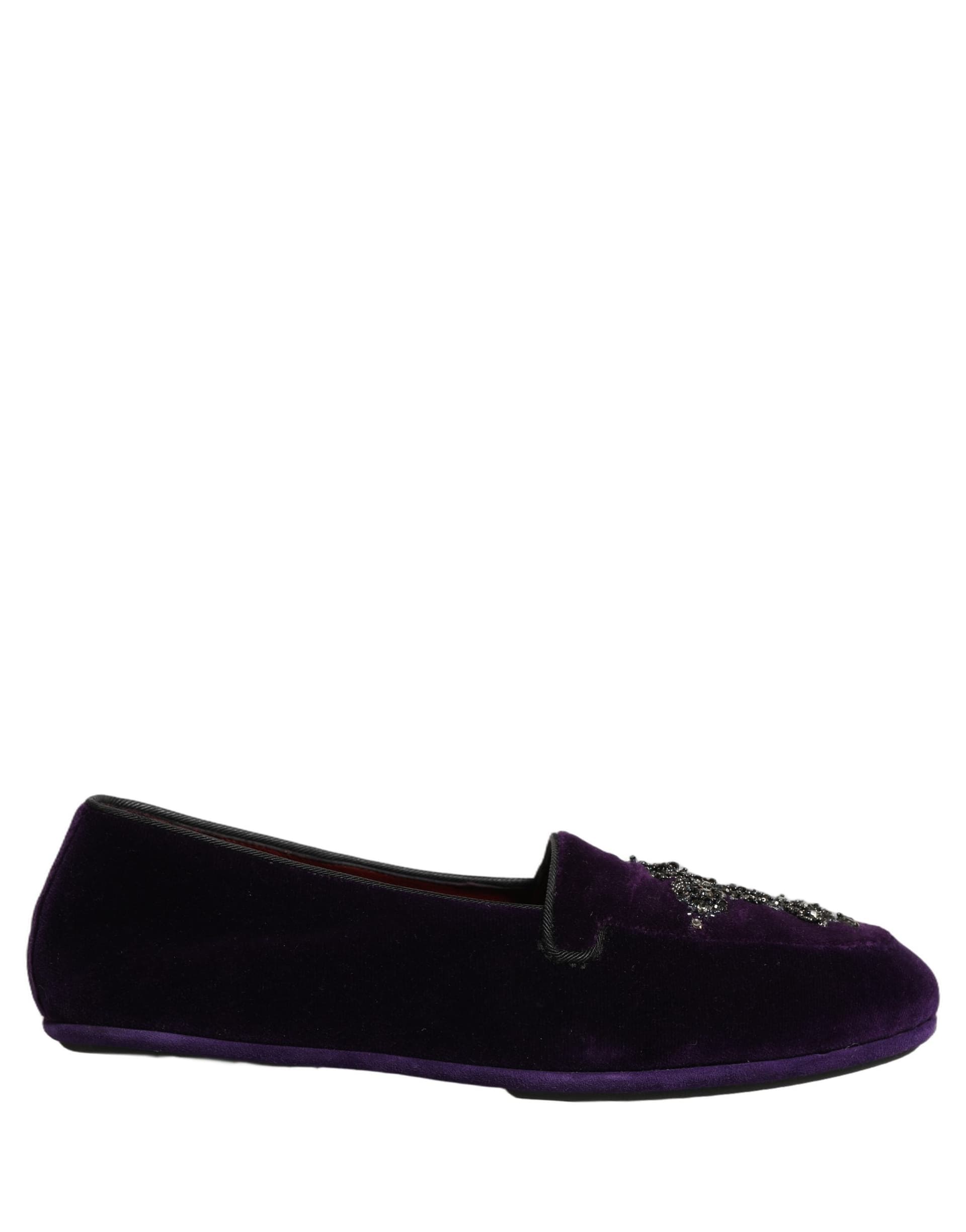 Dolce & Gabbana Violet Suede Embellished Dress Loafers Shoes - 8