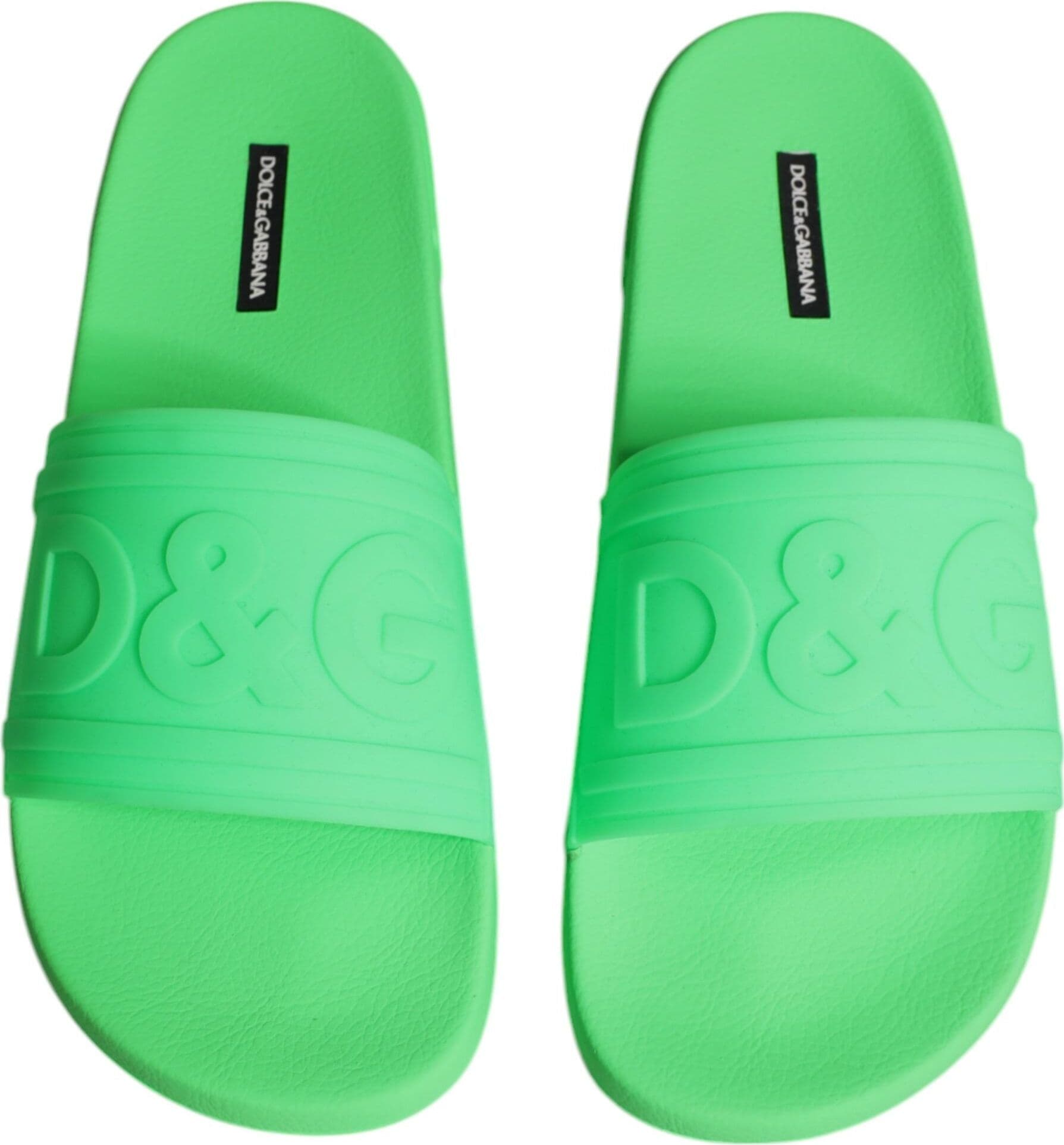 Dolce & Gabbana Green Leather Slides Sandals Beachwear Shoes - 2