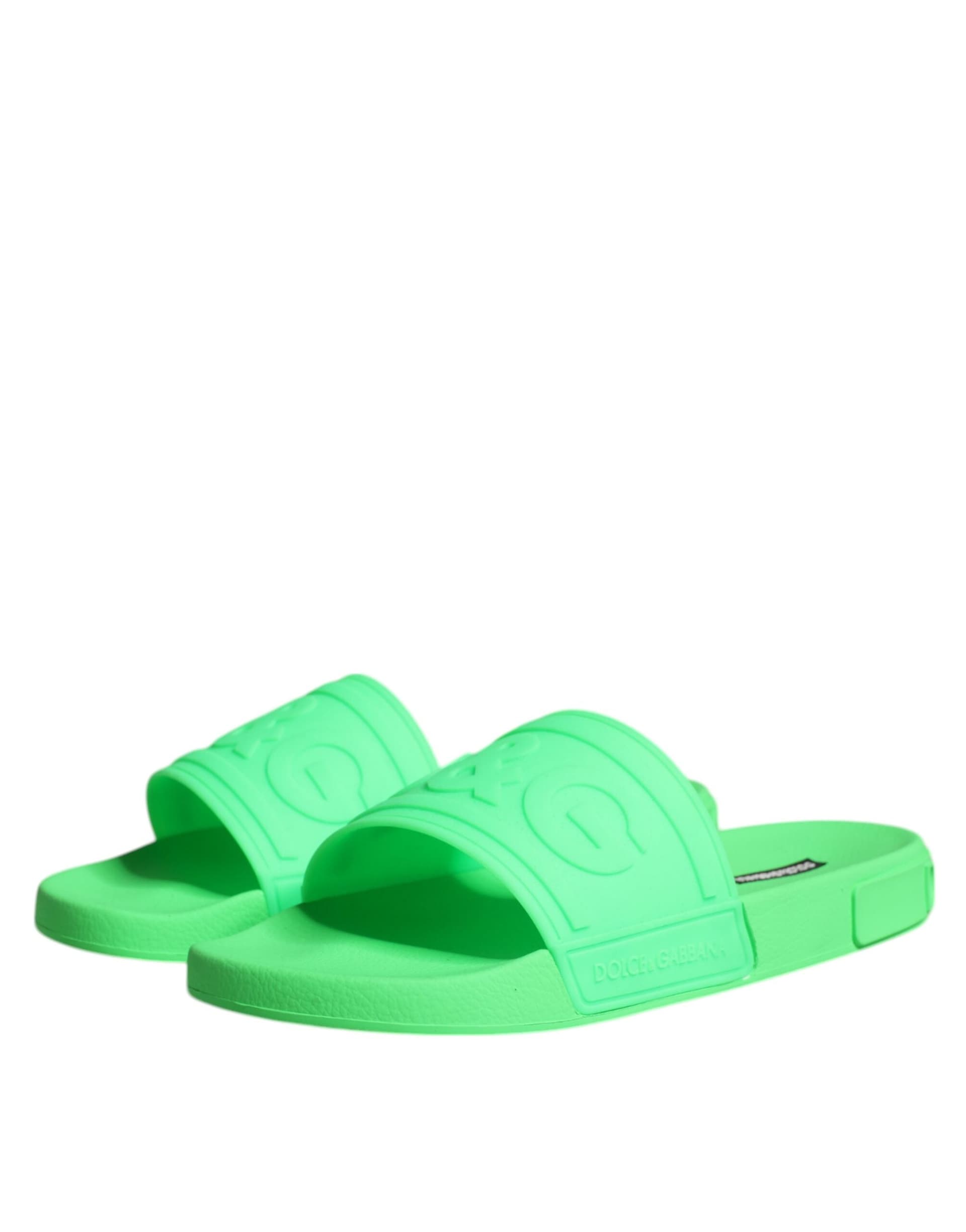 Dolce & Gabbana Green Leather Slides Sandals Beachwear Shoes - 3