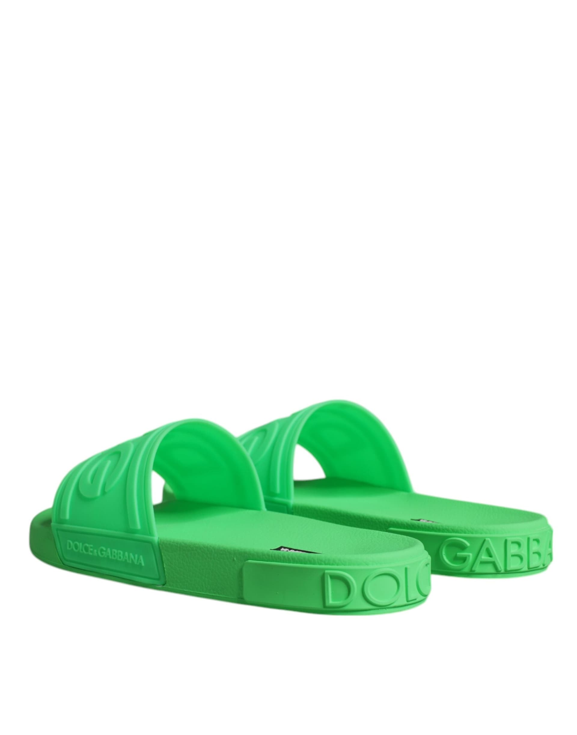 Dolce & Gabbana Green Leather Slides Sandals Beachwear Shoes - 4