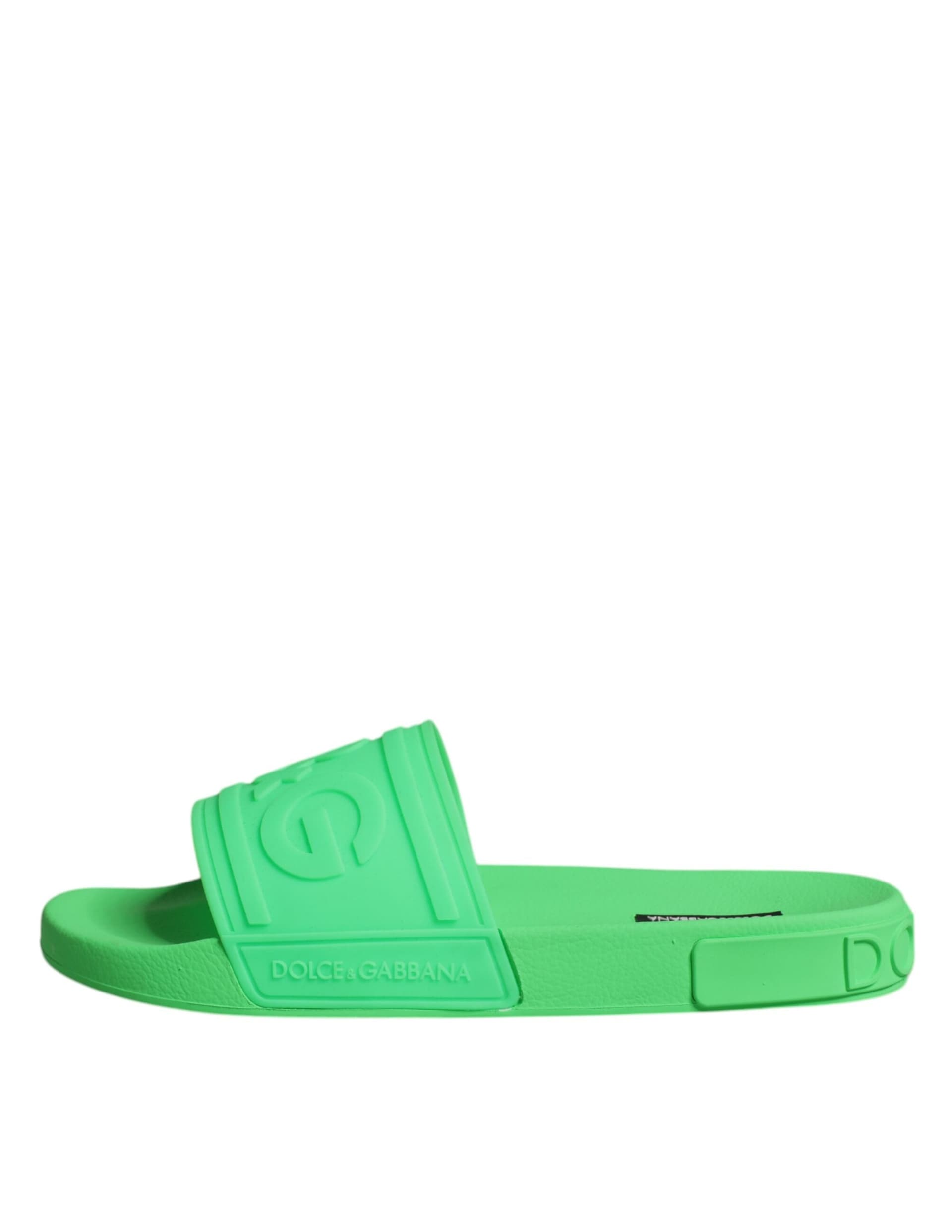 Dolce & Gabbana Green Leather Slides Sandals Beachwear Shoes - 5