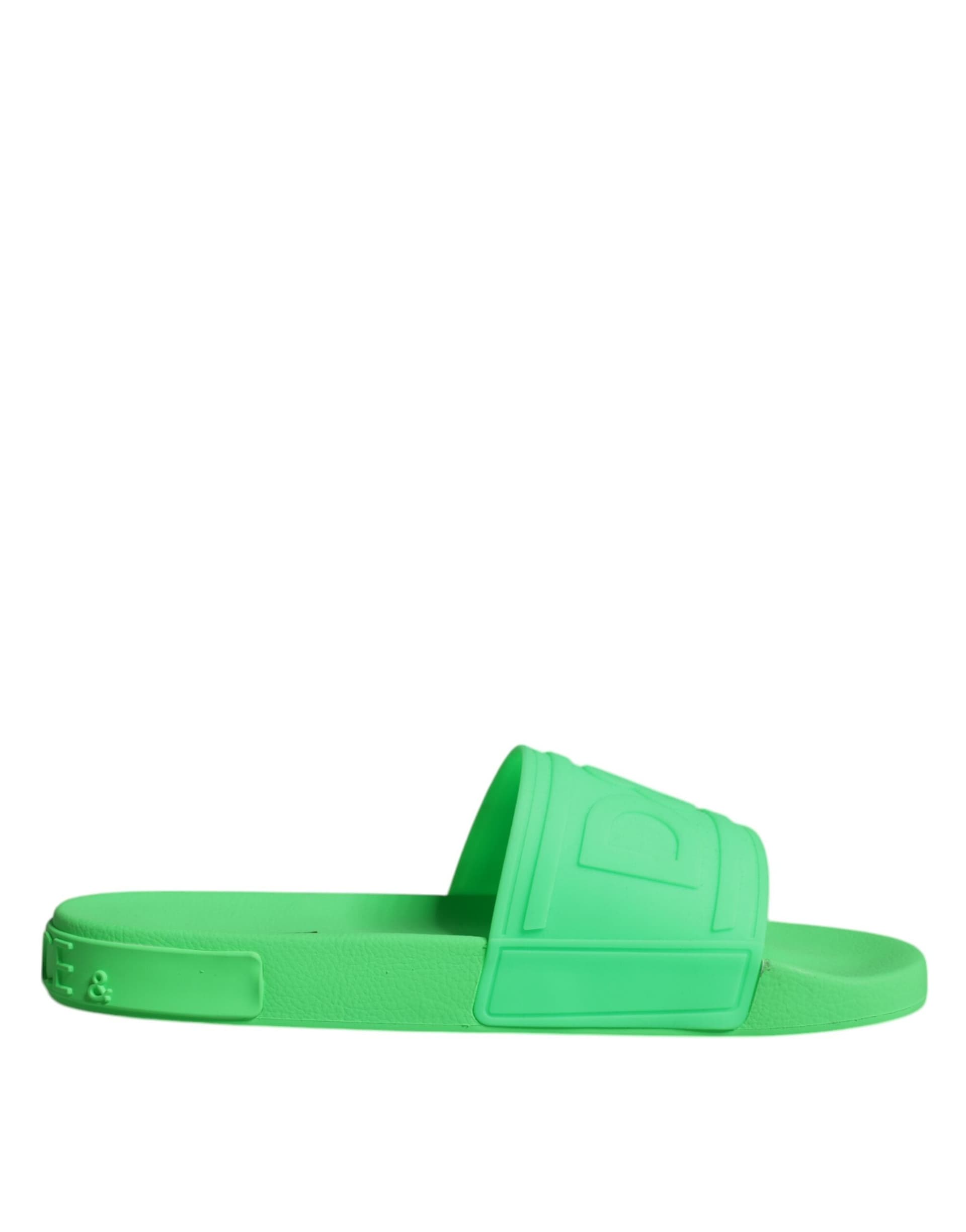 Dolce & Gabbana Green Leather Slides Sandals Beachwear Shoes - 7