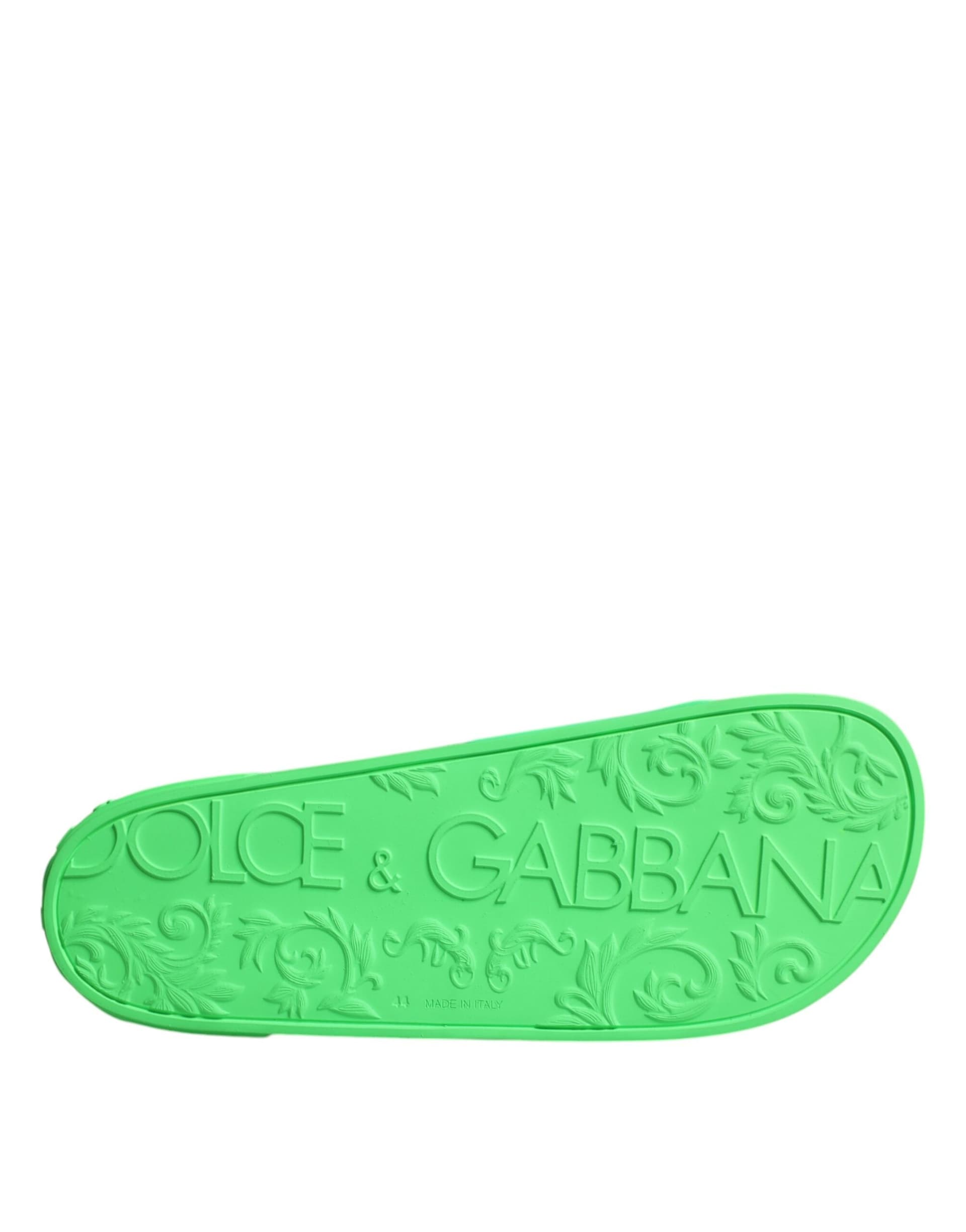 Dolce & Gabbana Green Leather Slides Sandals Beachwear Shoes - 8