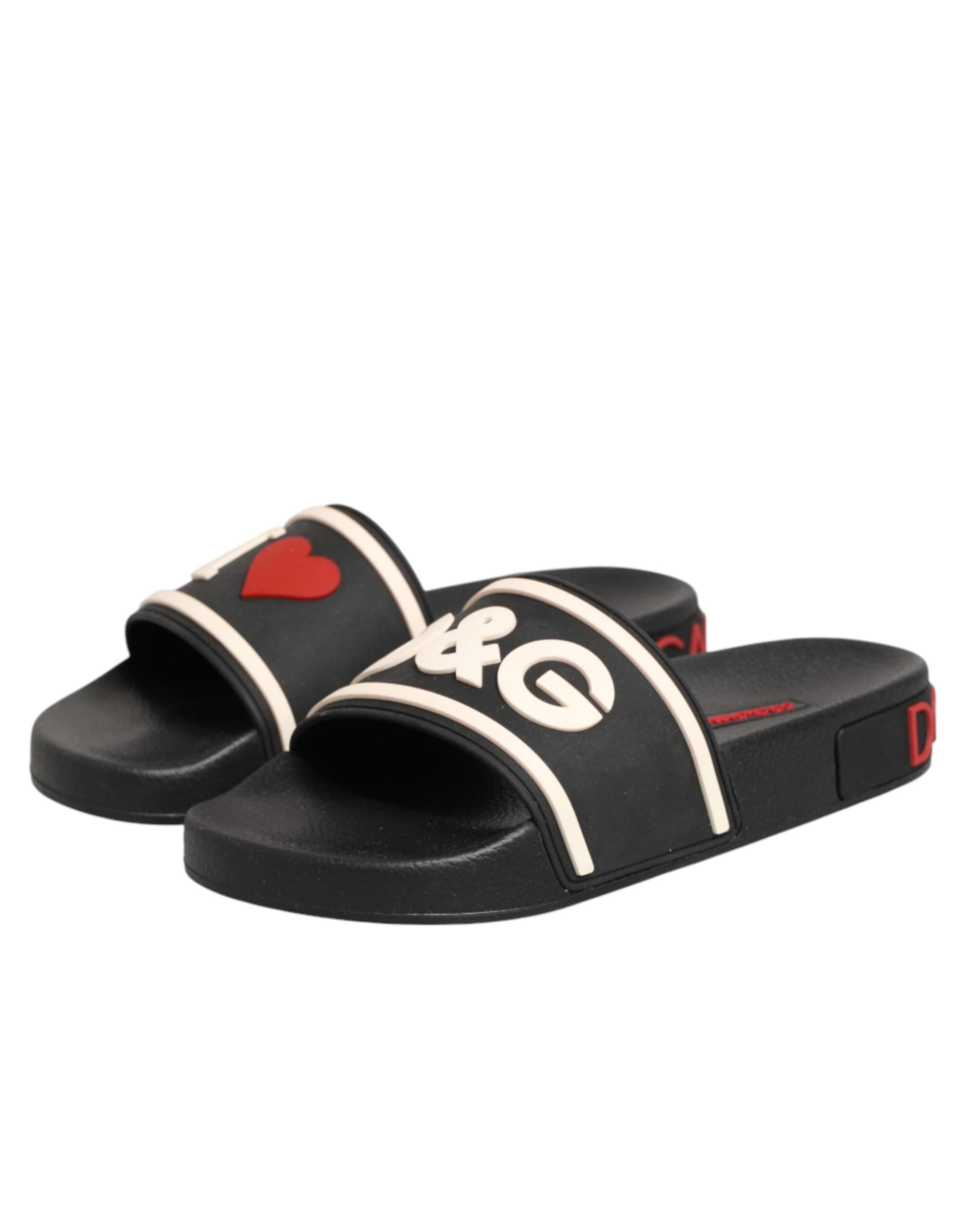 Dolce & Gabbana Black Rubber Slides Sandals Beachwear Shoes - 3