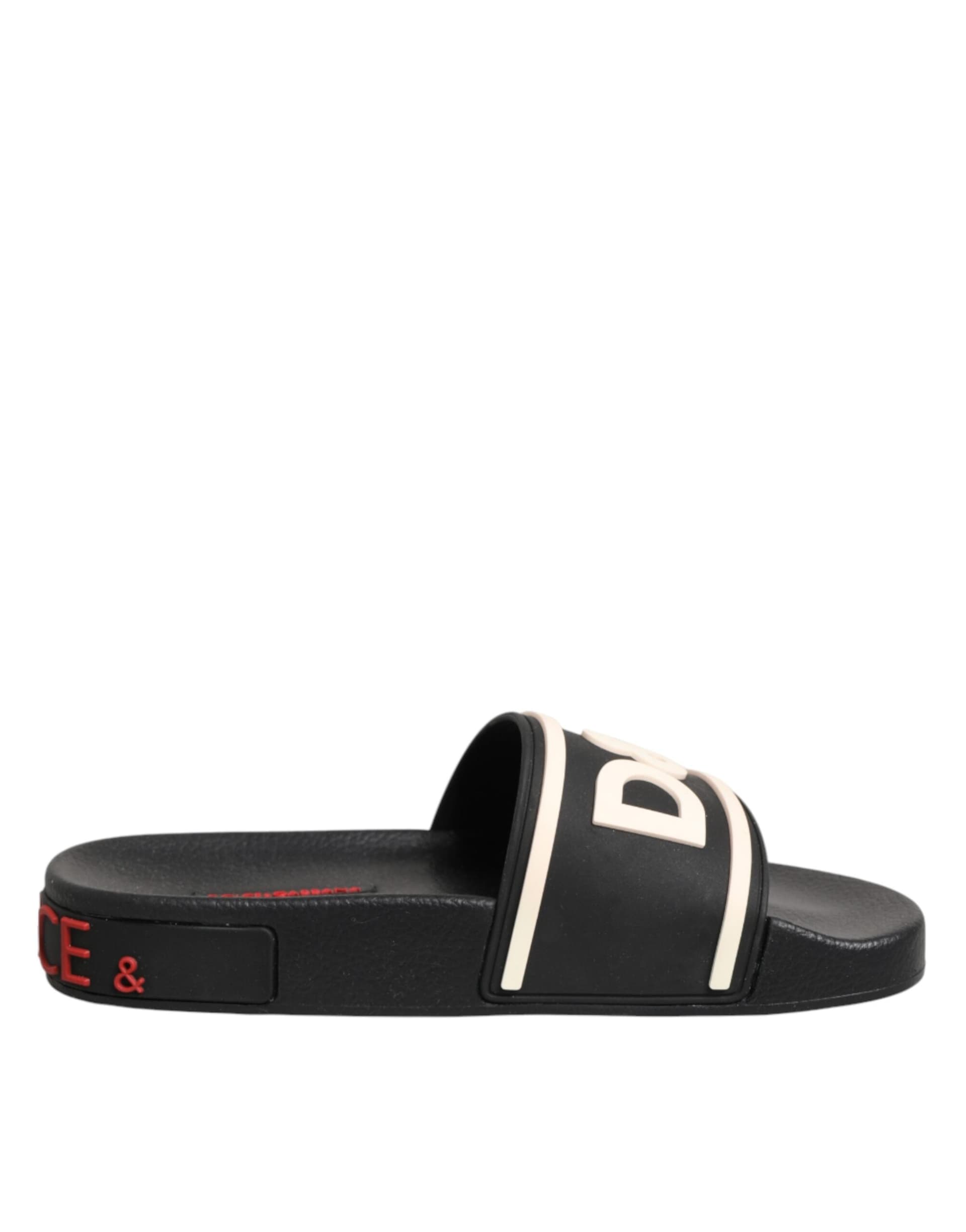 Dolce & Gabbana Black Rubber Slides Sandals Beachwear Shoes - 6