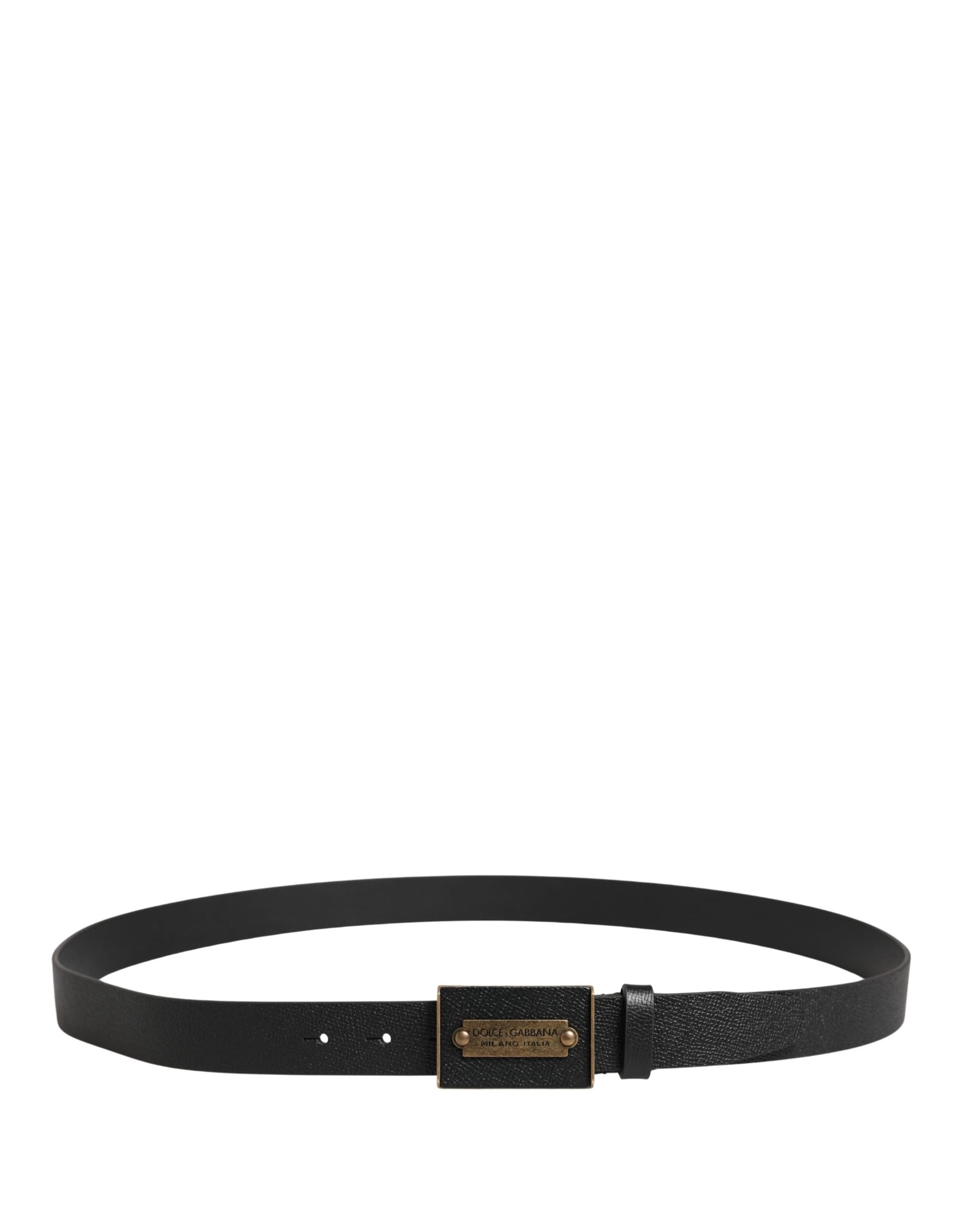 Dolce & Gabbana Men Black Calf Leather Metal Buckle Belt - 3
