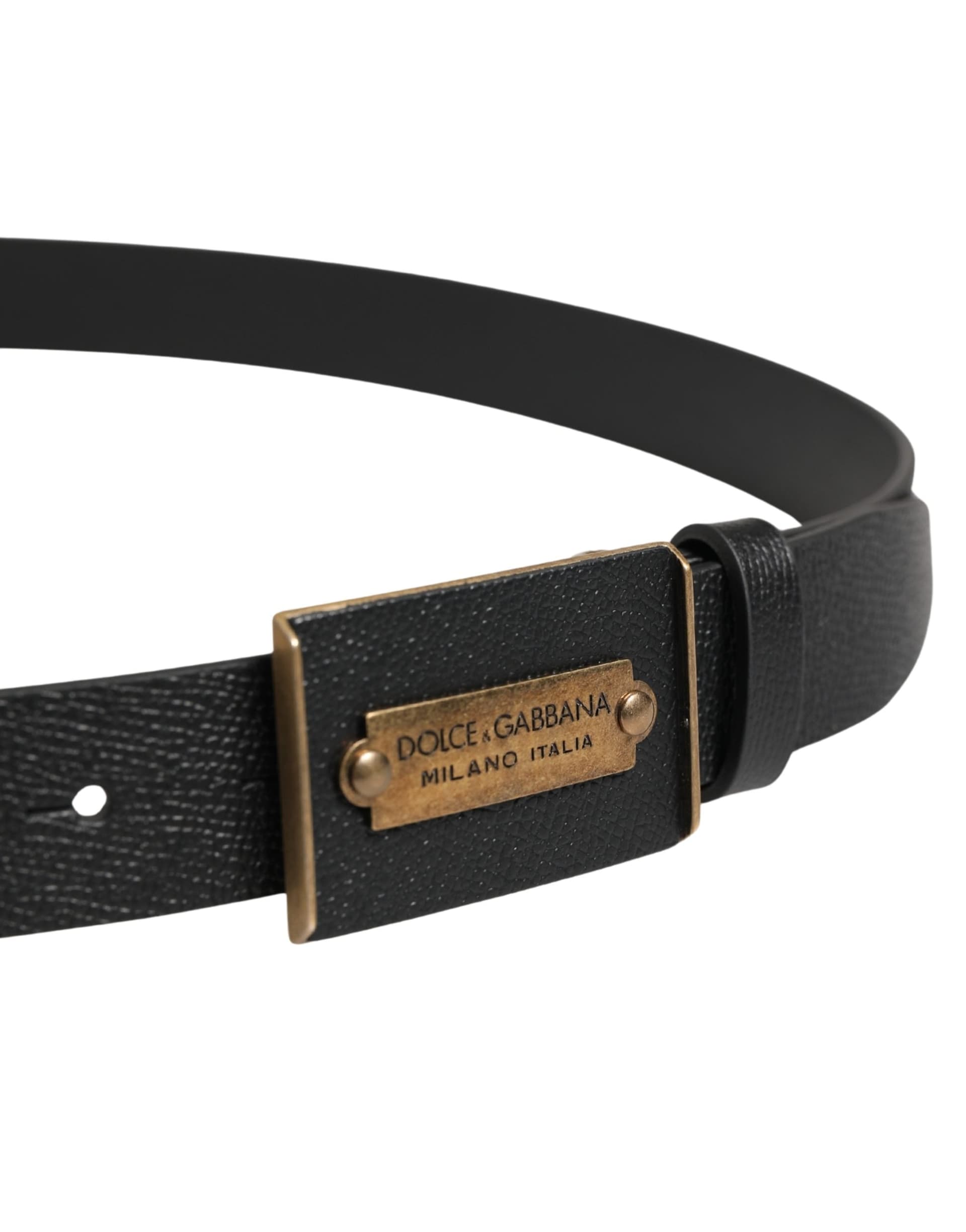 Dolce & Gabbana Men Black Calf Leather Metal Buckle Belt - 4