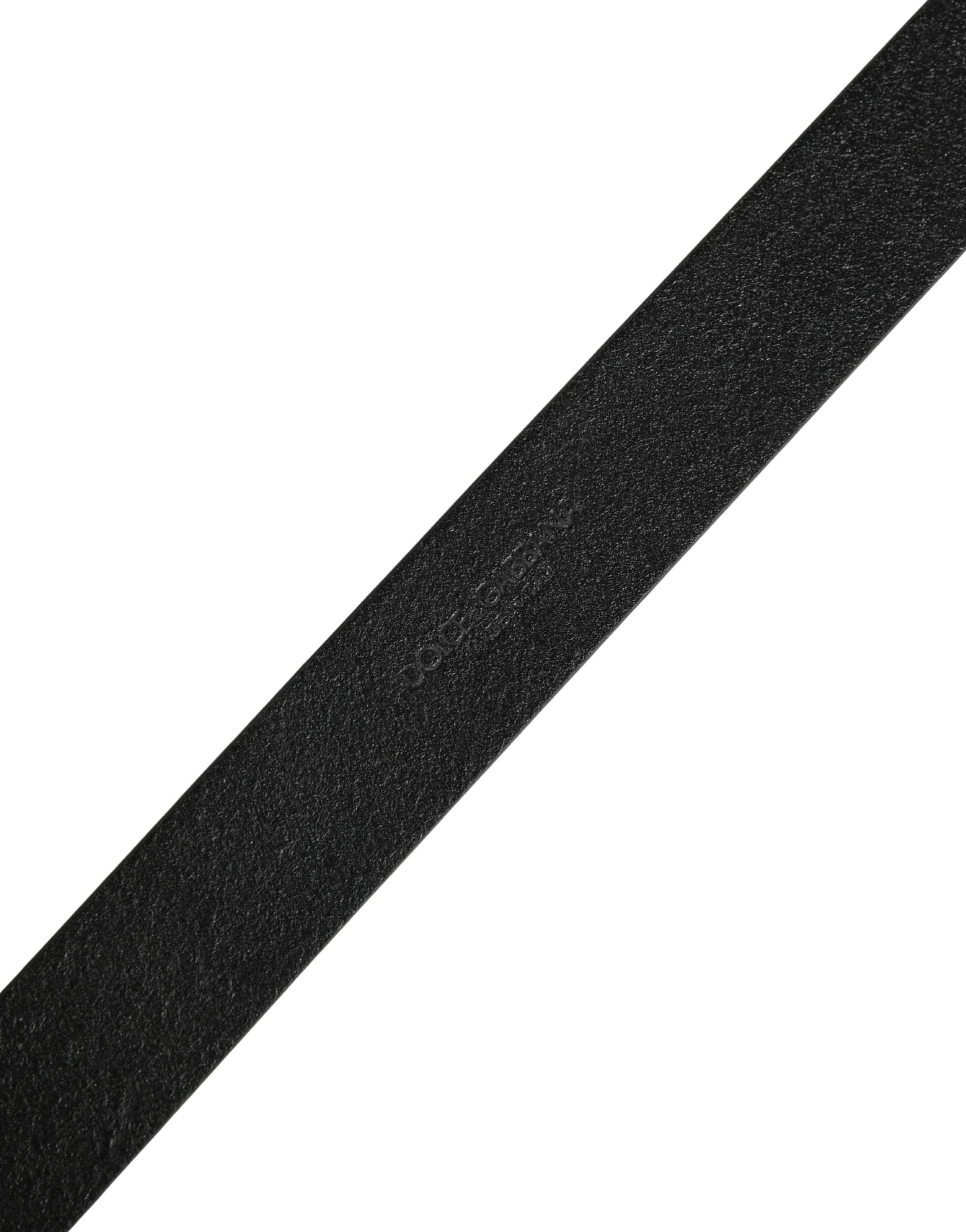 Dolce & Gabbana Men Black Calf Leather Metal Buckle Belt - 6