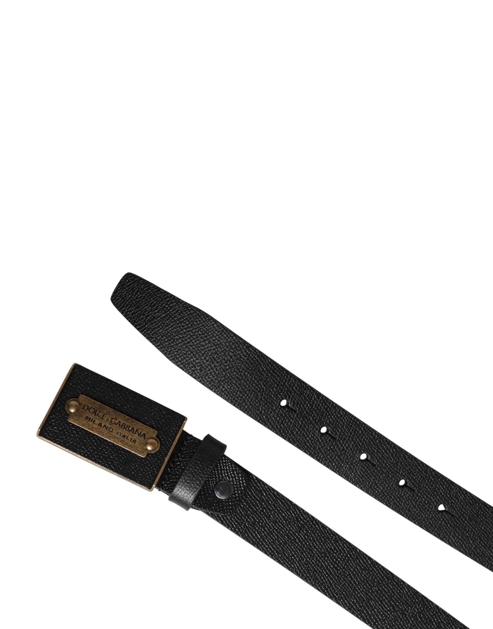 Dolce & Gabbana Men Black Calf Leather Metal Buckle Belt - 7