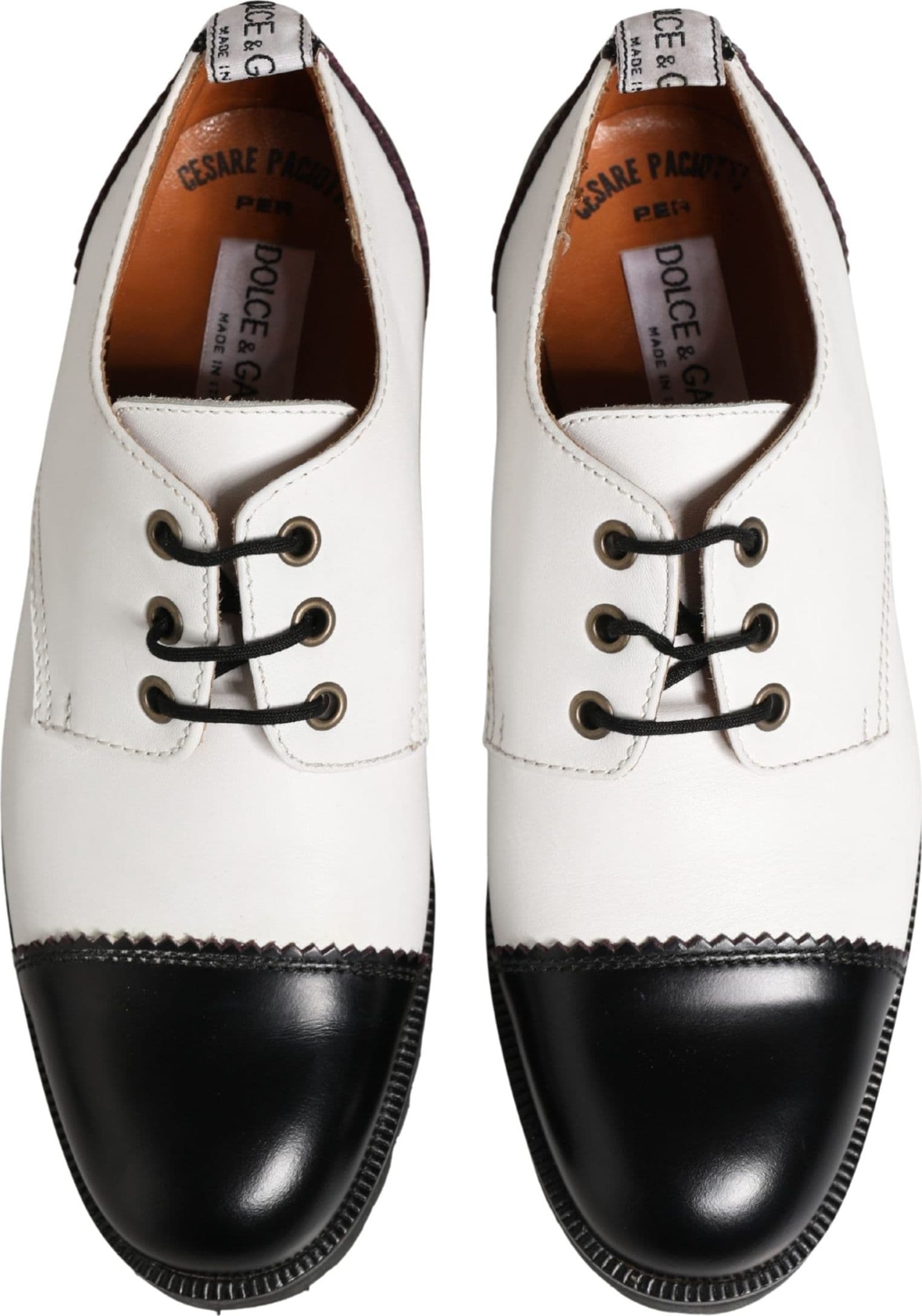 Dolce & Gabbana Black White Leather Derby Shoes - 2