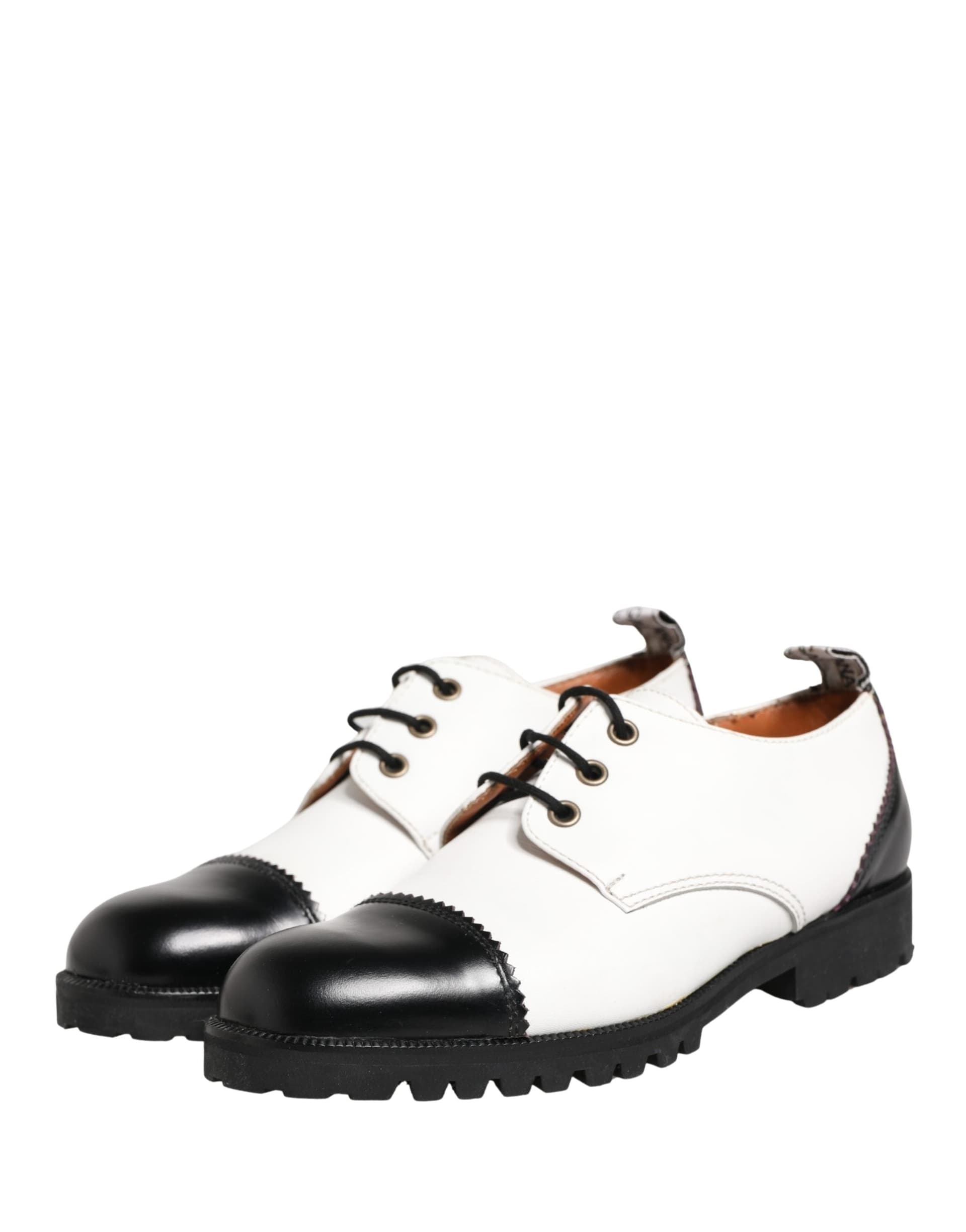 Dolce & Gabbana Black White Leather Derby Shoes - 3