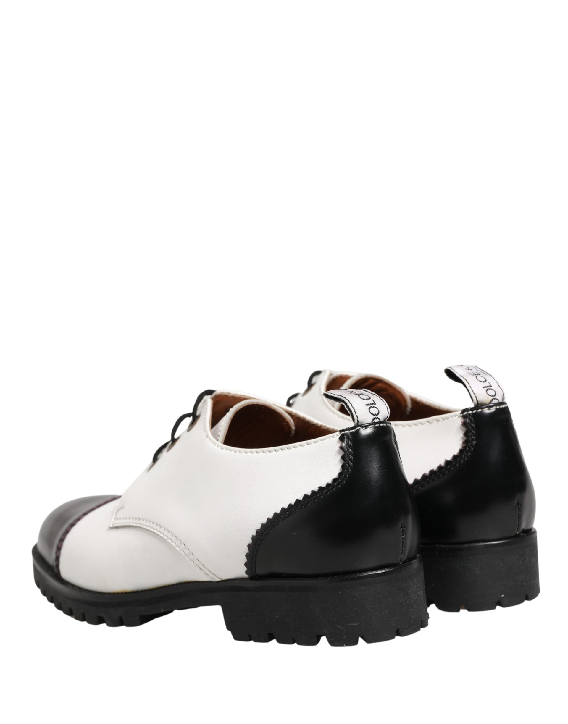 Dolce & Gabbana Black White Leather Derby Shoes - 4
