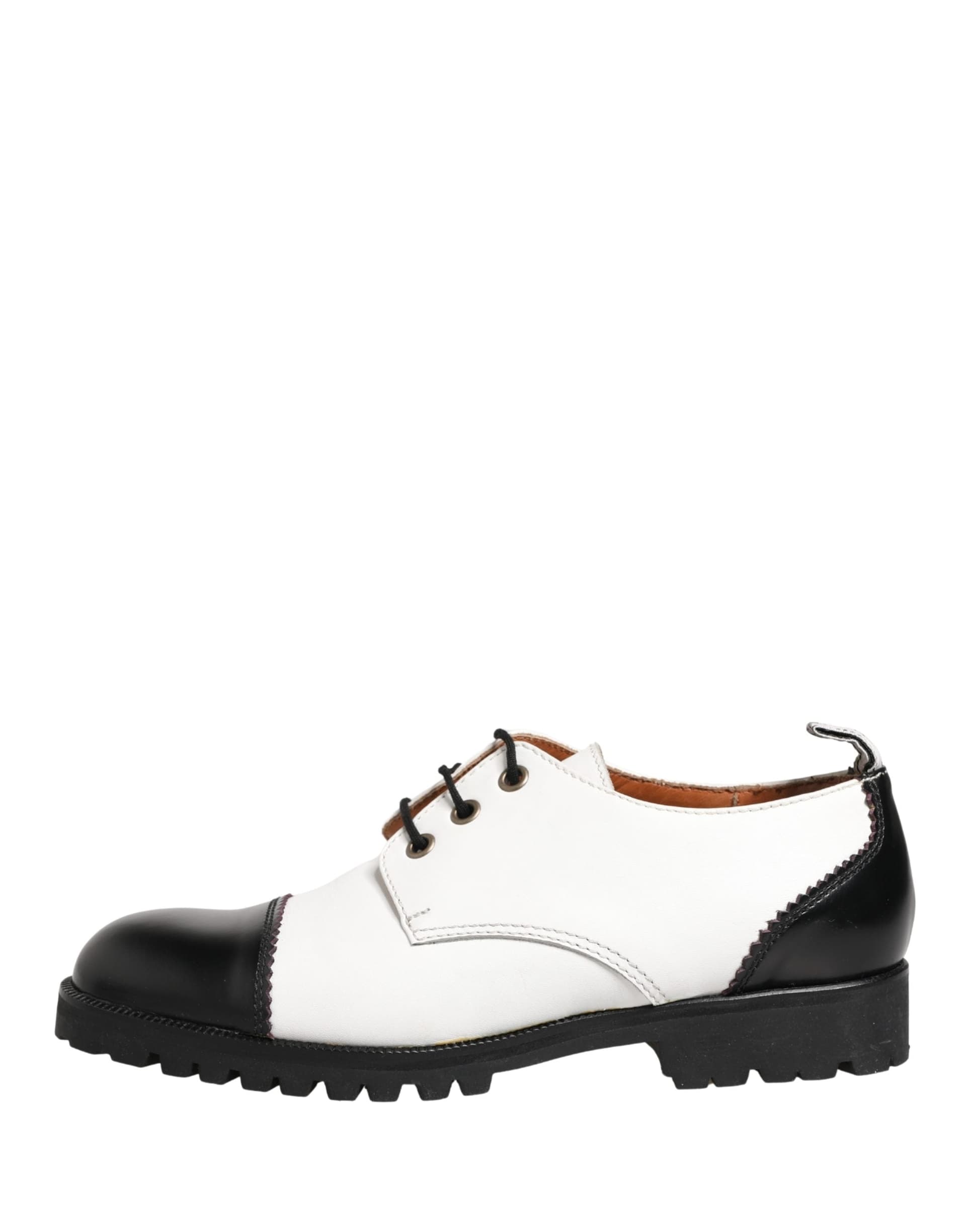 Dolce & Gabbana Black White Leather Derby Shoes - 5