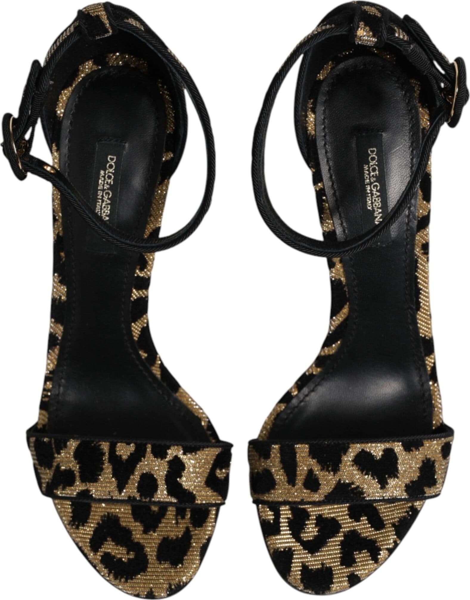 Dolce & Gabbana Gold Leopard Ankle Strap Heels Sandals Shoes - 2