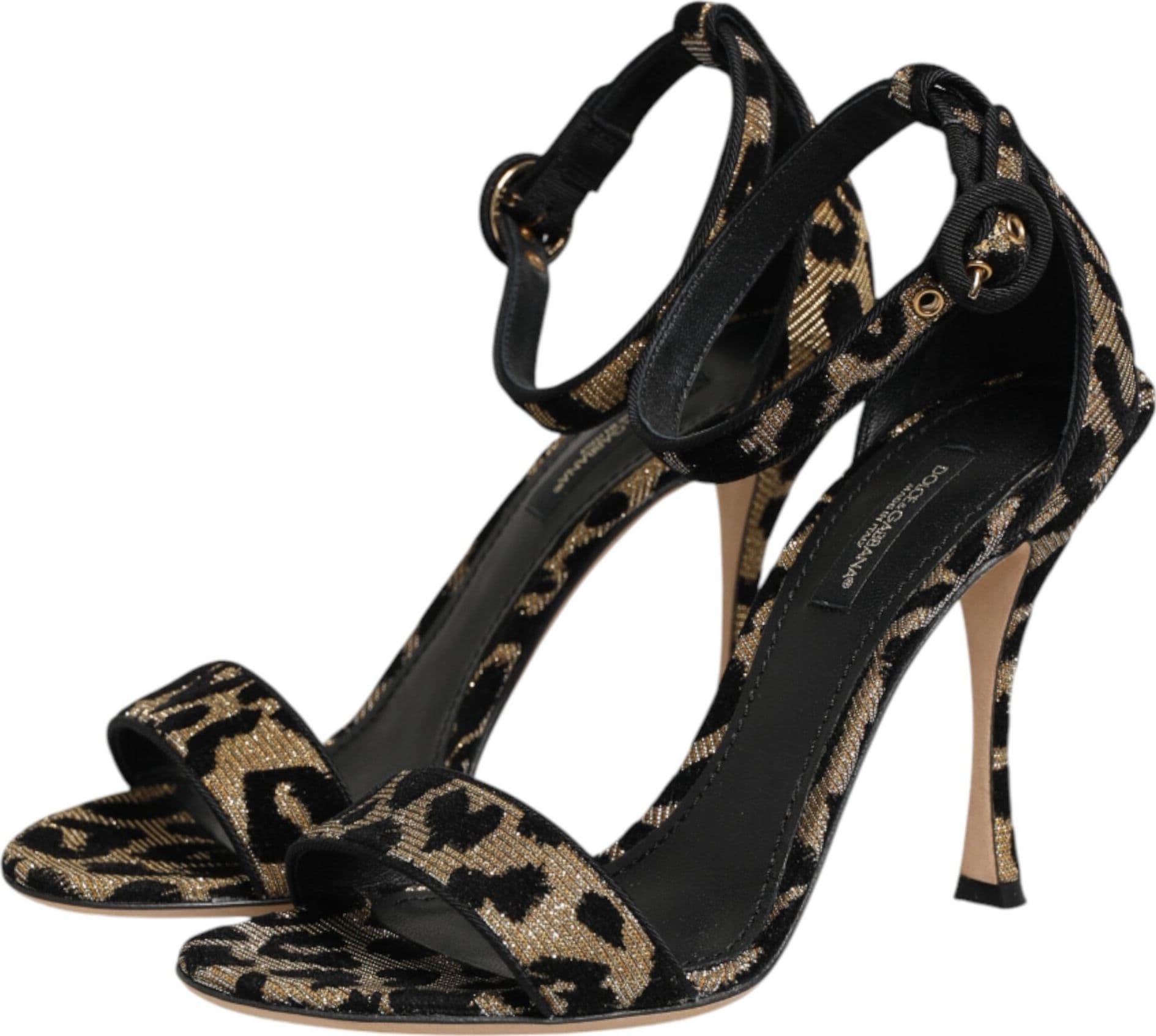 Dolce & Gabbana Gold Leopard Ankle Strap Heels Sandals Shoes - 3