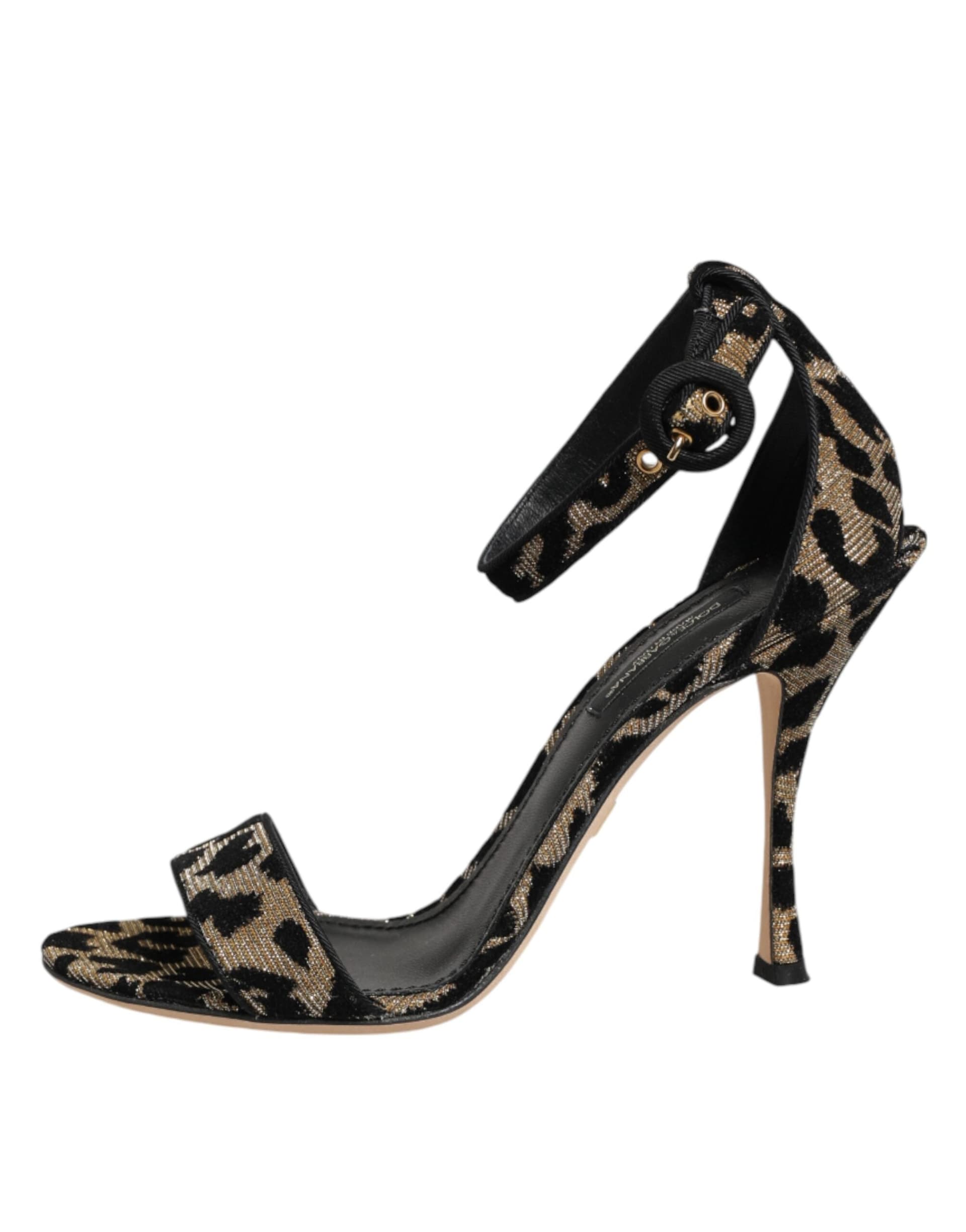 Dolce & Gabbana Gold Leopard Ankle Strap Heels Sandals Shoes - 5