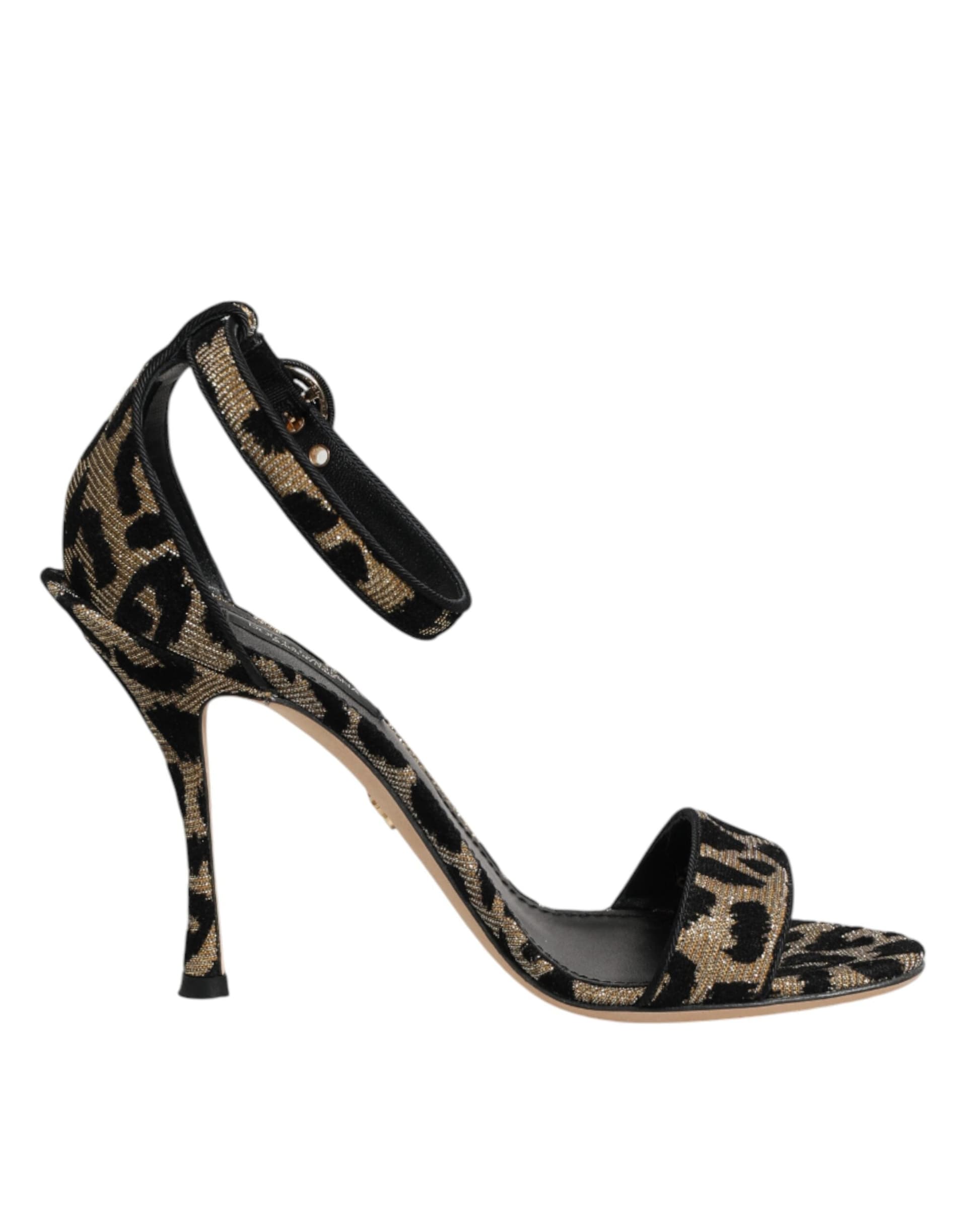 Dolce & Gabbana Gold Leopard Ankle Strap Heels Sandals Shoes - 7