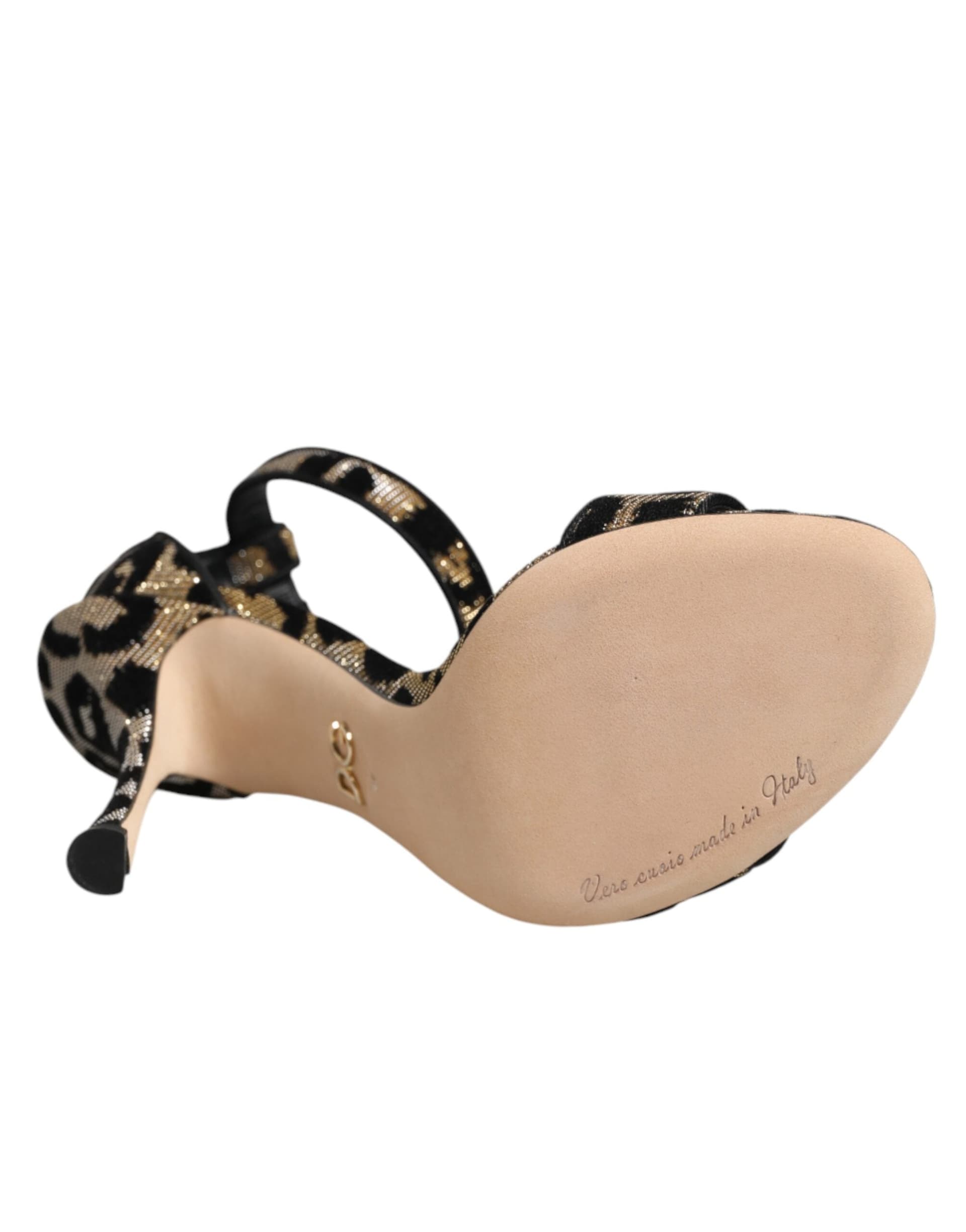 Dolce & Gabbana Gold Leopard Ankle Strap Heels Sandals Shoes - 8