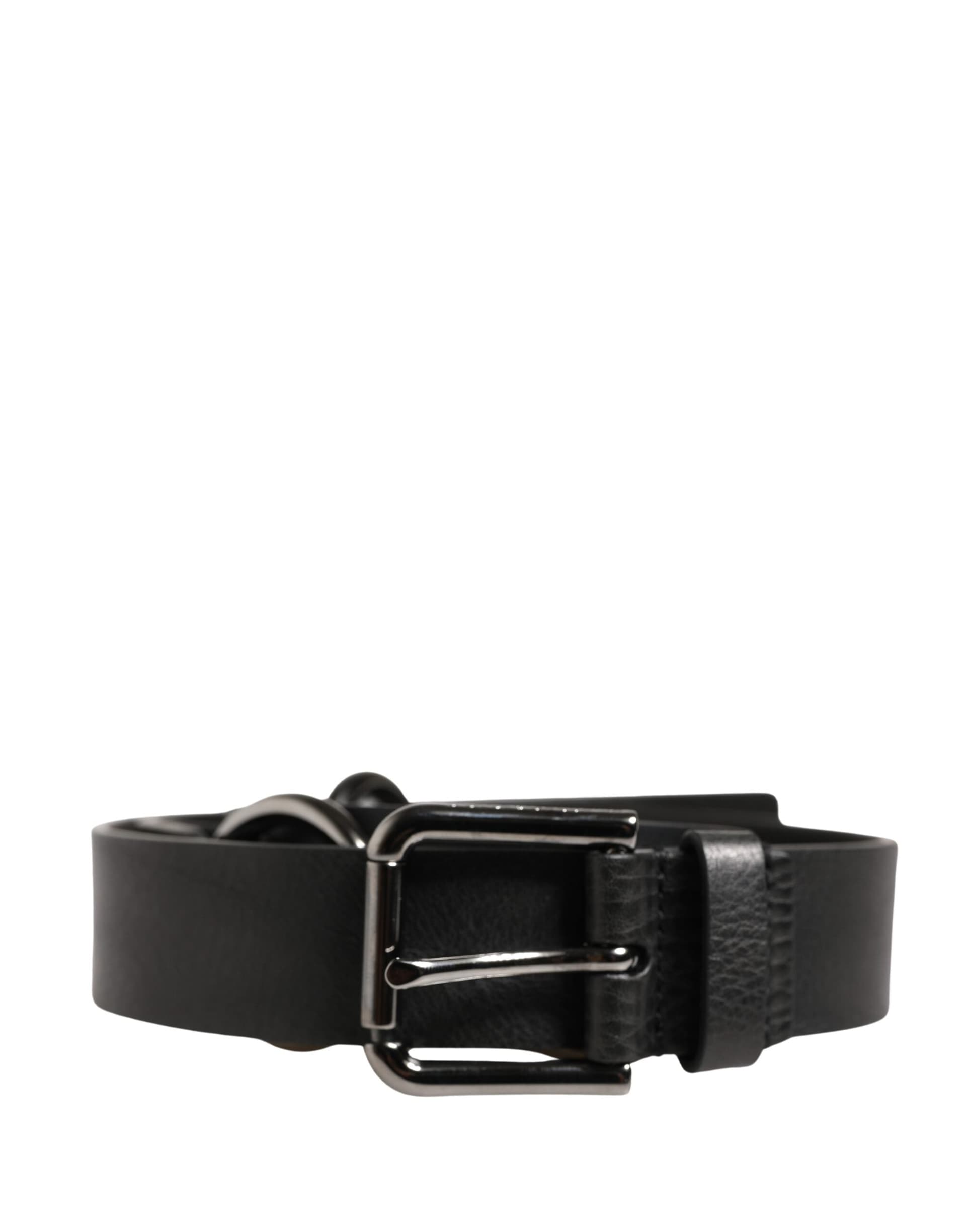 Dolce & Gabbana Black Leather Silver Chain Waist Men Belt - 2