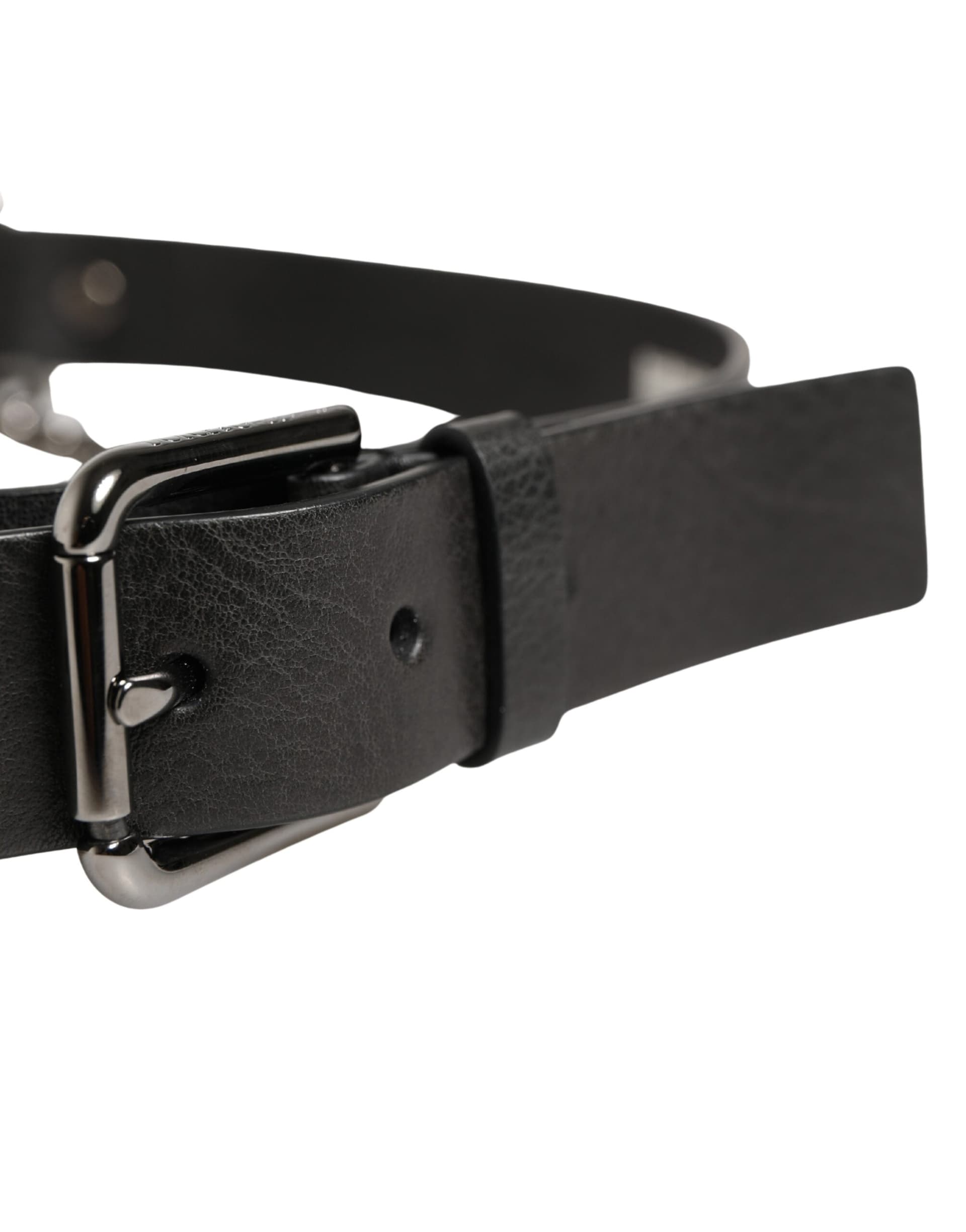 Dolce & Gabbana Black Leather Silver Chain Waist Men Belt - 3