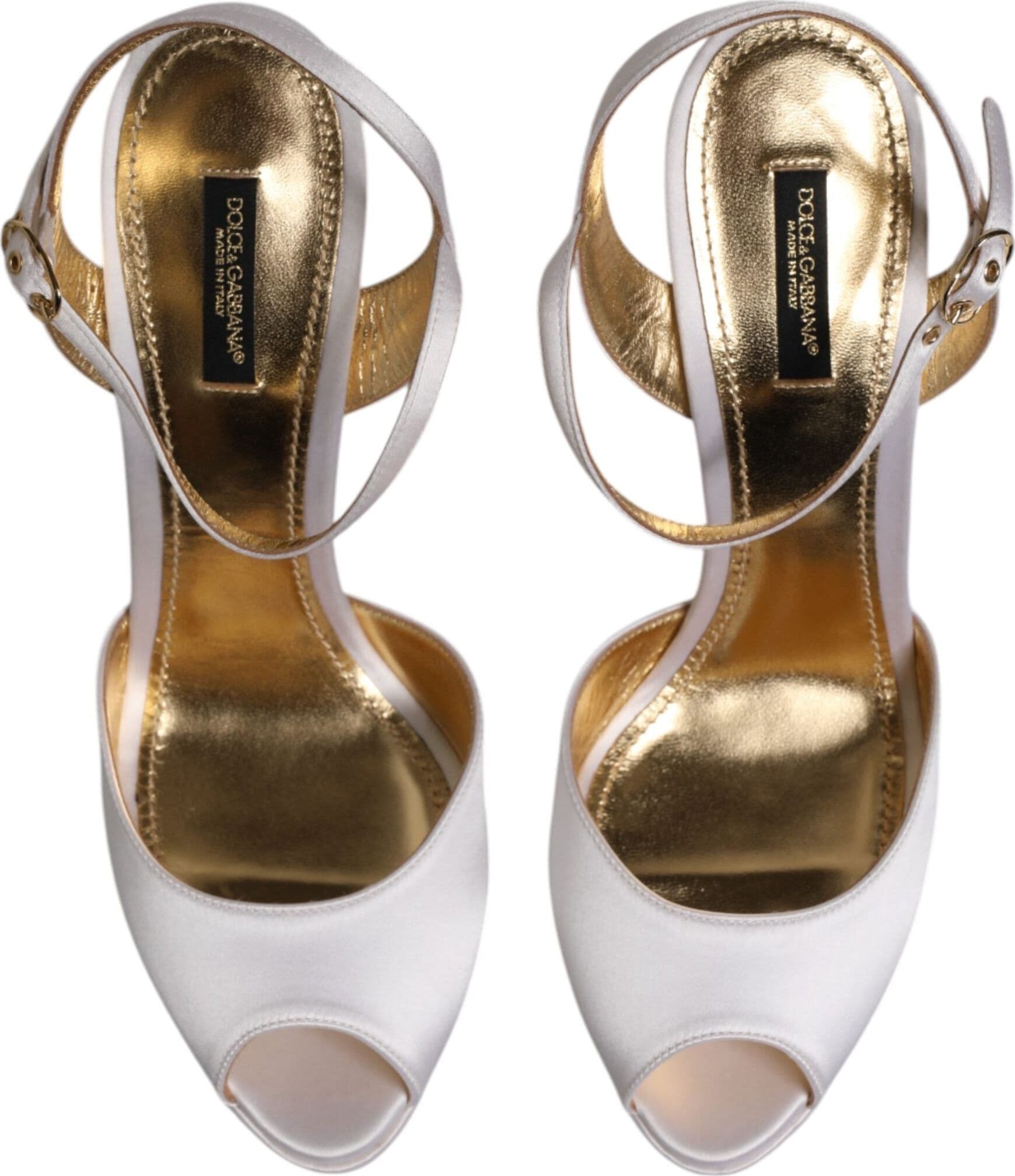 Dolce & Gabbana White Satin Platform Heels Sandals Shoes - 2