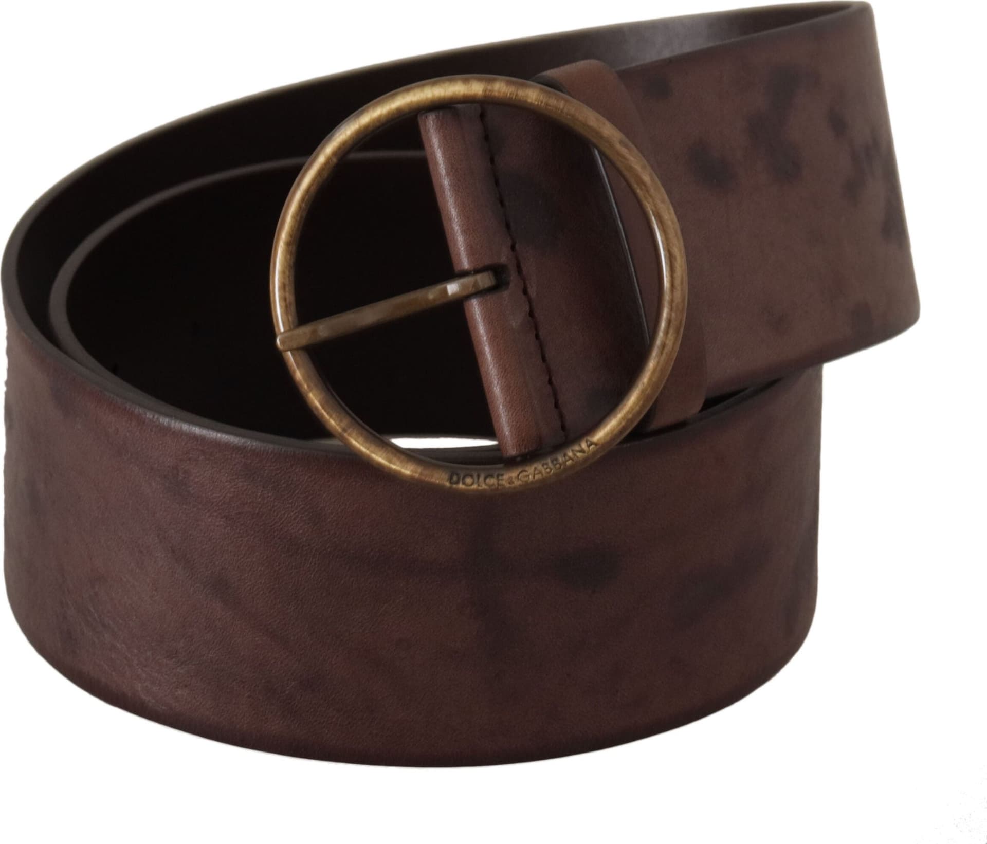 Dolce & Gabbana Dark Brown Wide Calf Leather Logo Round Buckle Belt - 2