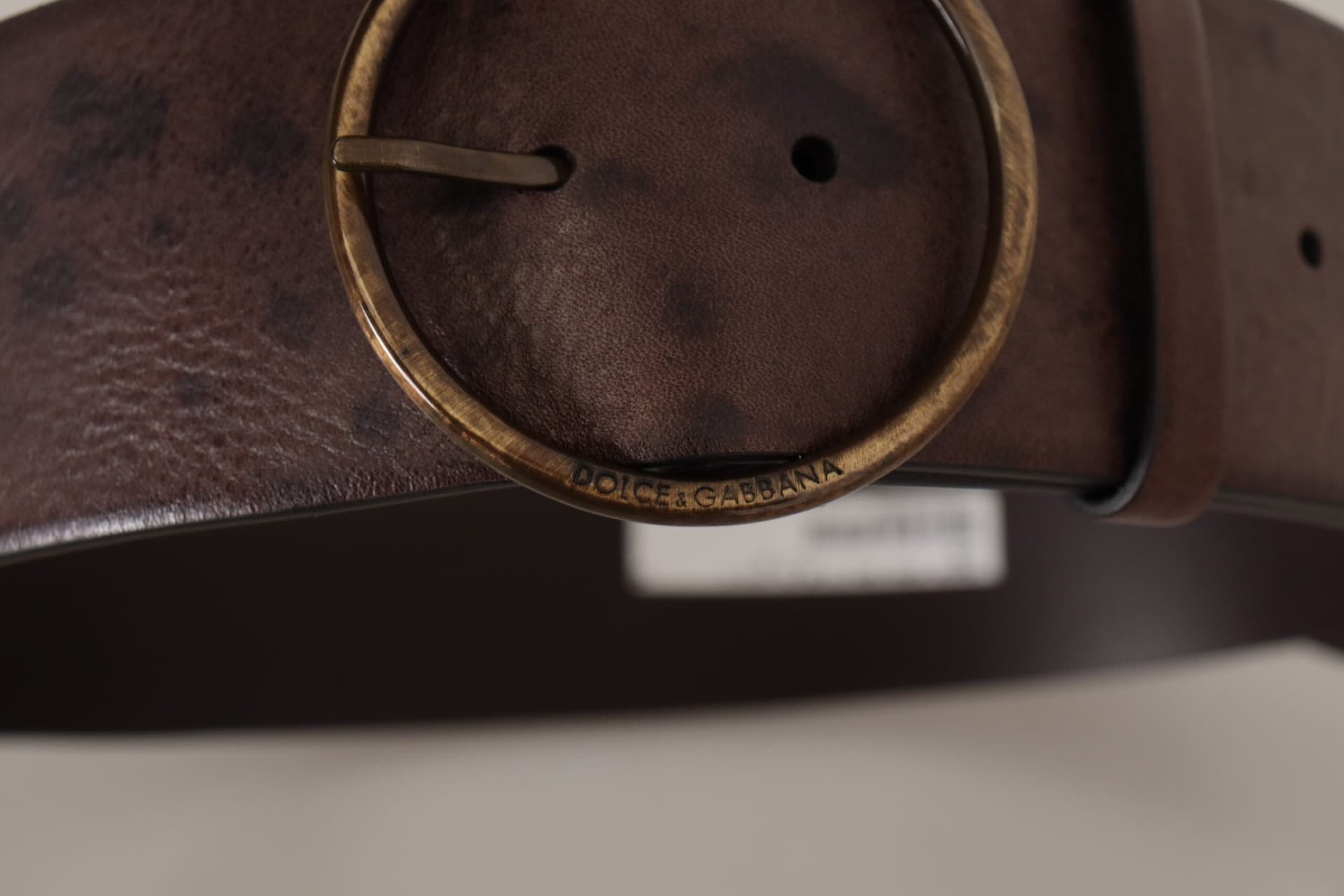 Dolce & Gabbana Dark Brown Wide Calf Leather Logo Round Buckle Belt - 4