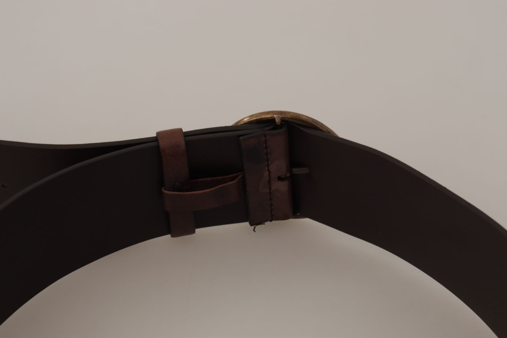 Dolce & Gabbana Dark Brown Wide Calf Leather Logo Round Buckle Belt - 5