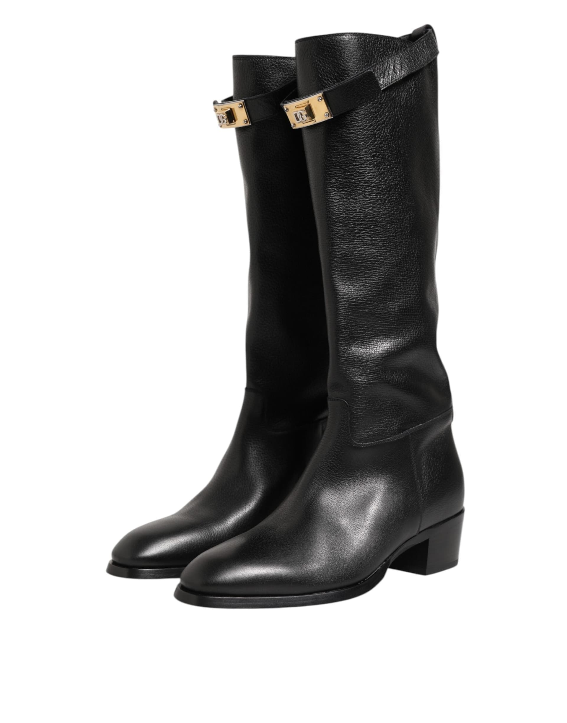 Dolce & Gabbana Black Logo Plaque Over The Calf Boots Shoes - 2