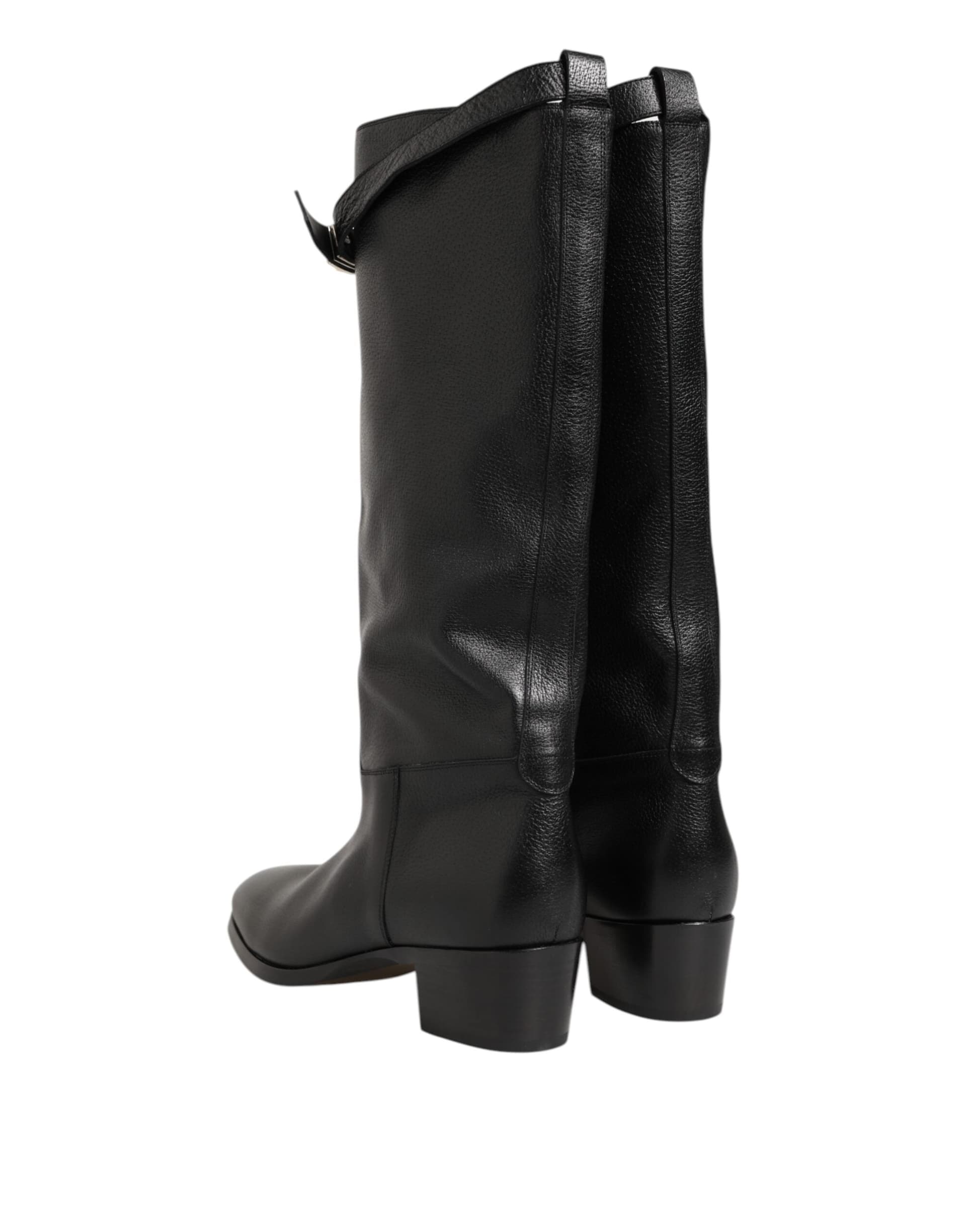 Dolce & Gabbana Black Logo Plaque Over The Calf Boots Shoes - 3