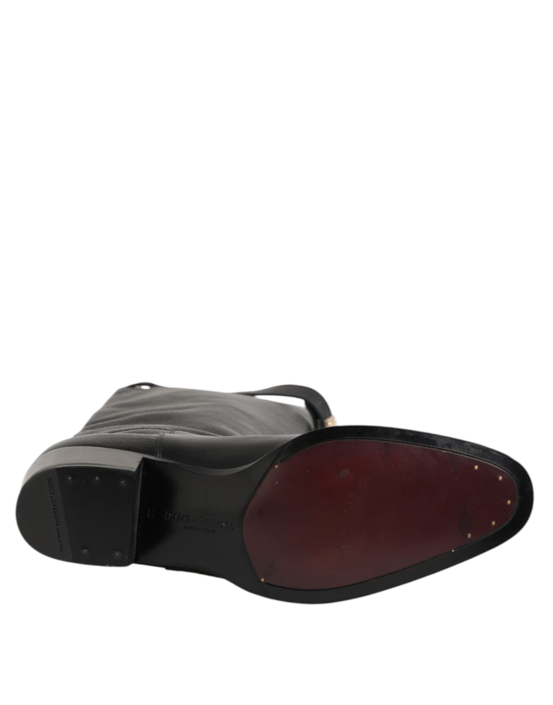 Dolce & Gabbana Black Logo Plaque Over The Calf Boots Shoes - 7