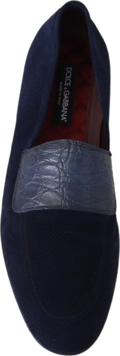 Dolce & Gabbana Blue Suede Caiman Loafers Slippers Shoes - 2