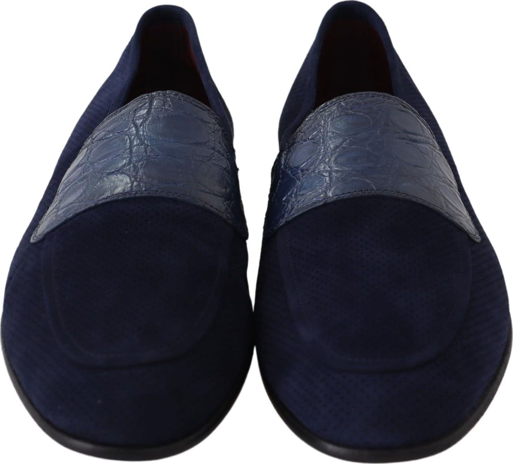 Dolce & Gabbana Blue Suede Caiman Loafers Slippers Shoes - 3