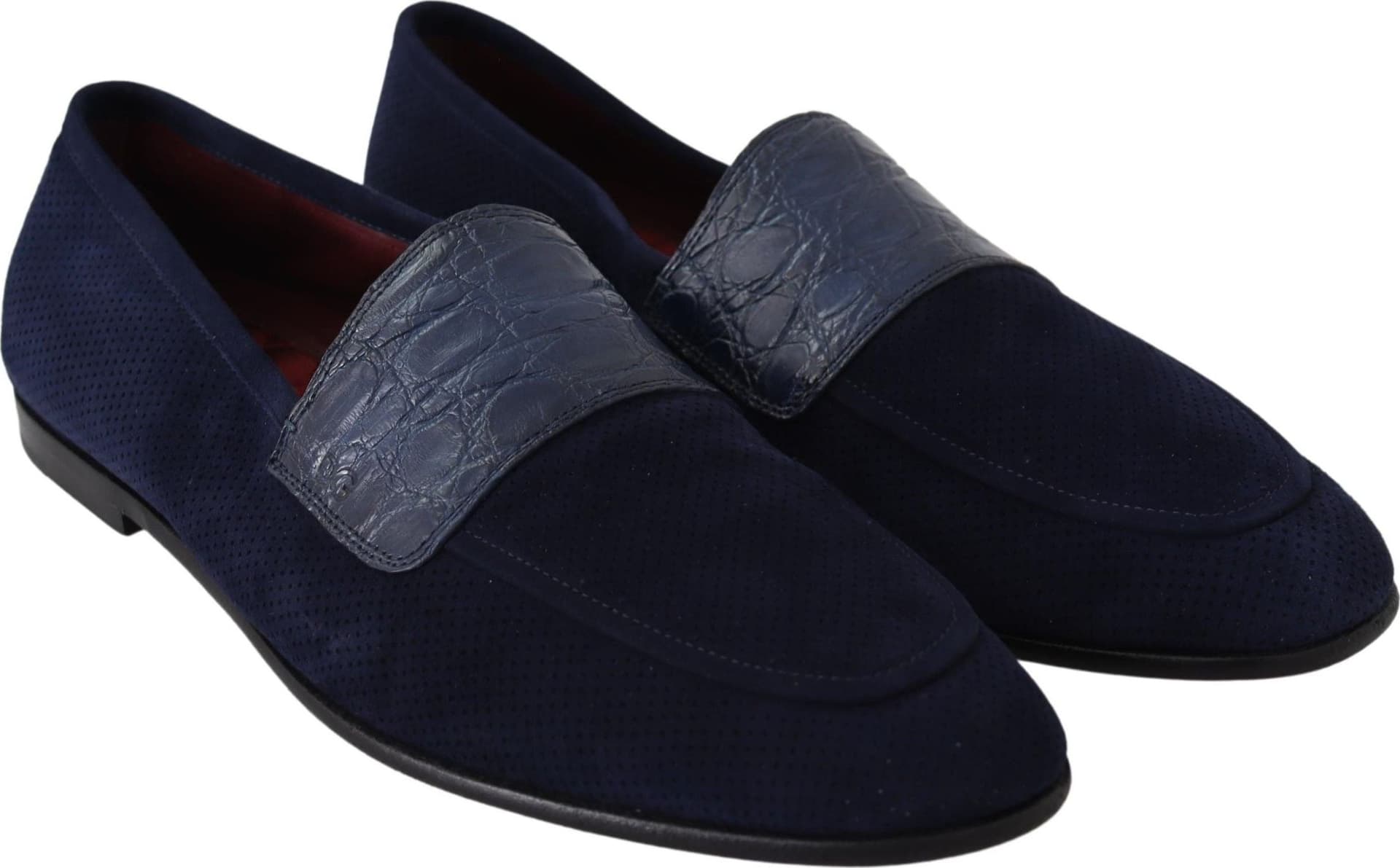 Dolce & Gabbana Blue Suede Caiman Loafers Slippers Shoes - 4