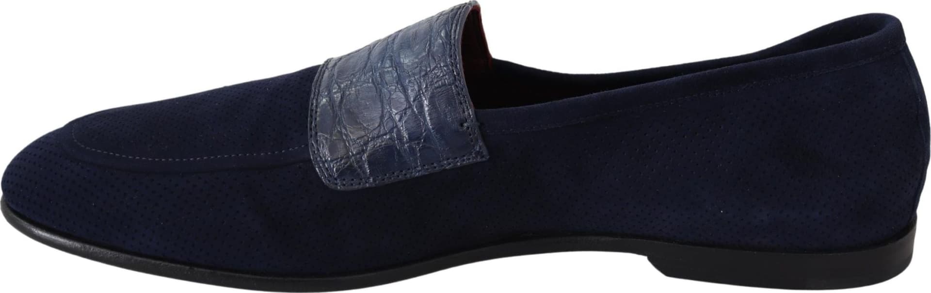Dolce & Gabbana Blue Suede Caiman Loafers Slippers Shoes - 7