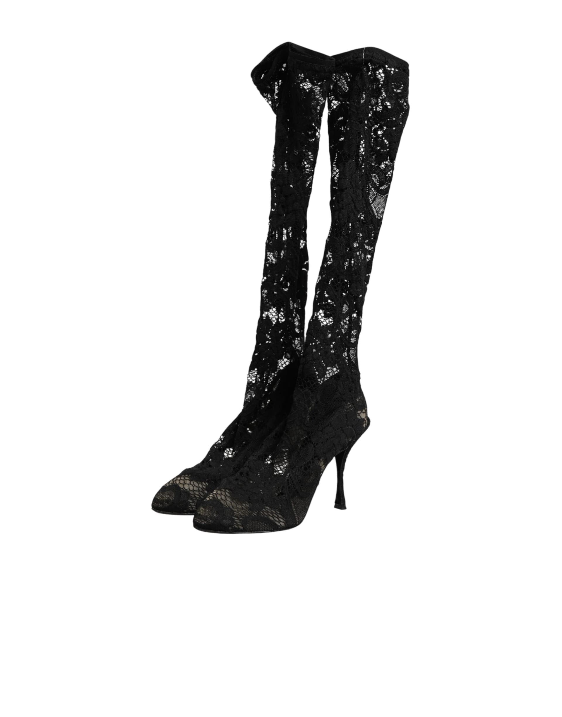 Dolce & Gabbana Black Pumps Taormina Lace Socks Boots Shoes - 3
