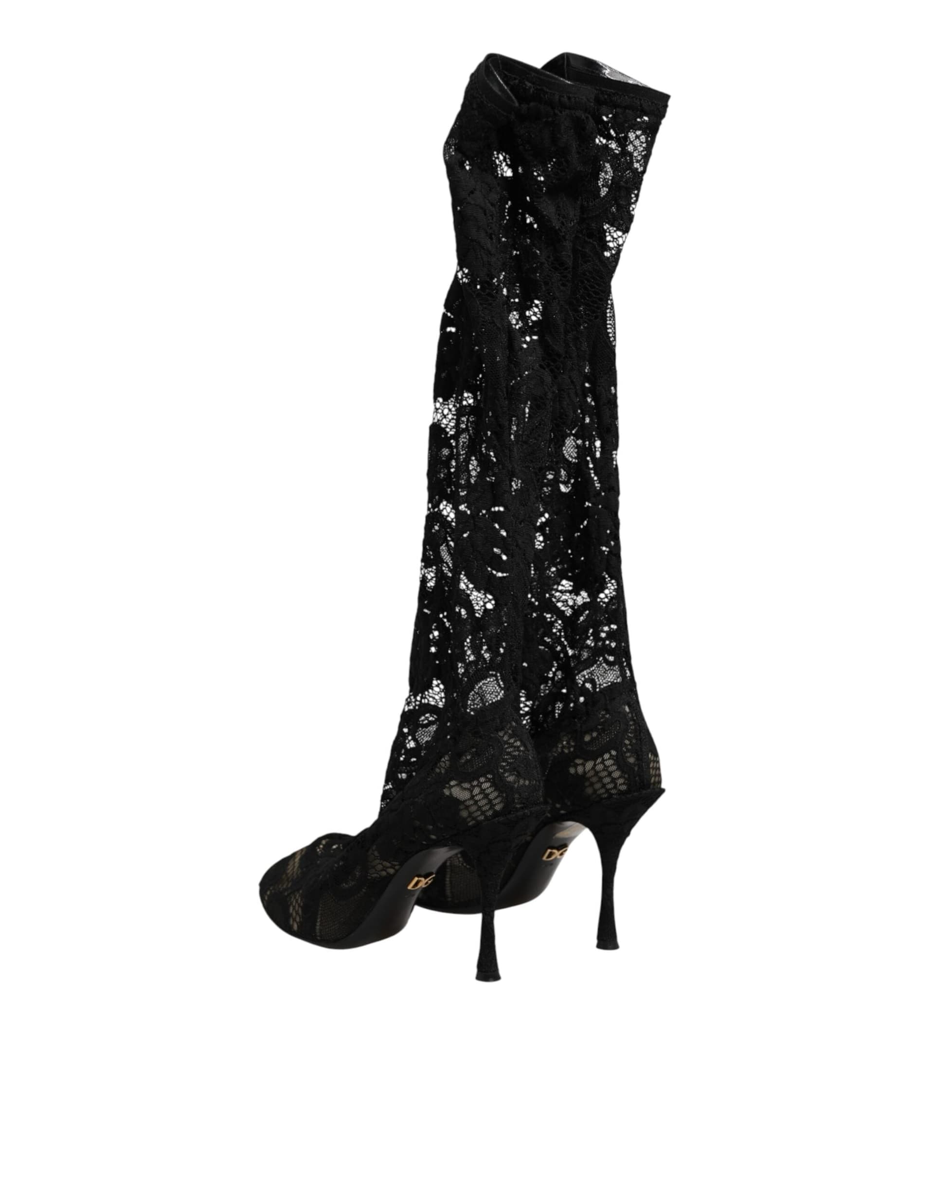 Dolce & Gabbana Black Pumps Taormina Lace Socks Boots Shoes - 4