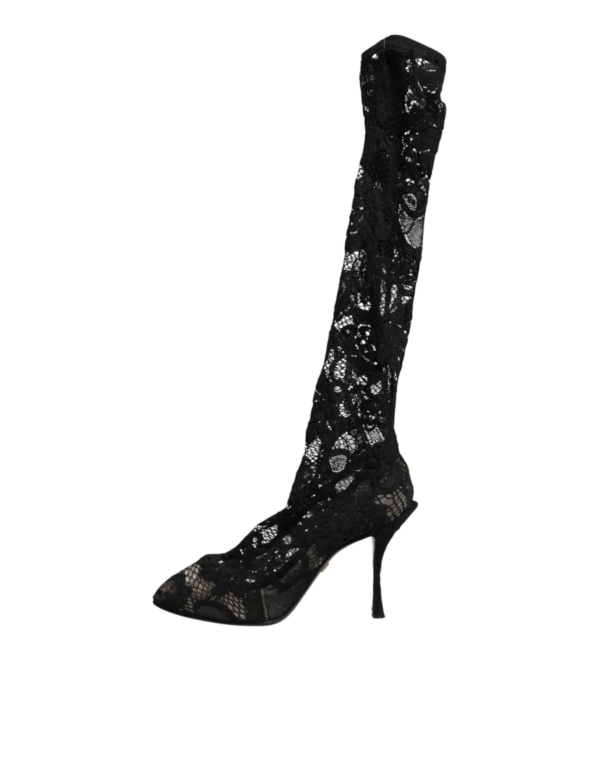 Dolce & Gabbana Black Pumps Taormina Lace Socks Boots Shoes - 5