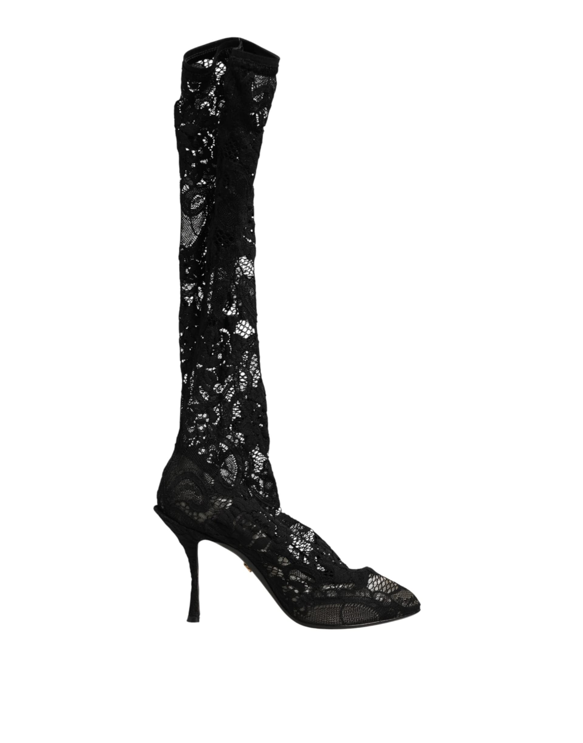 Dolce & Gabbana Black Pumps Taormina Lace Socks Boots Shoes - 7