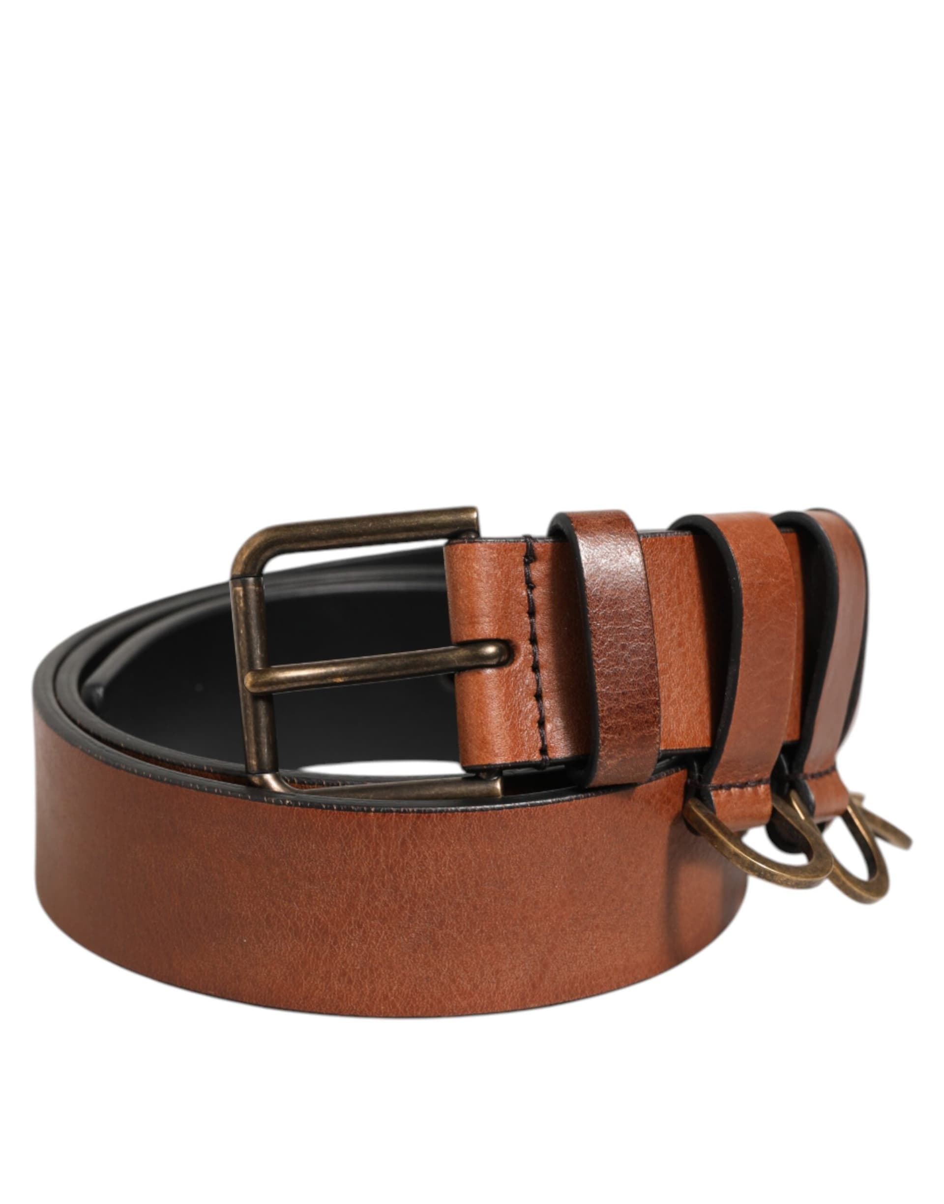 Dolce & Gabbana Brown Classic Gold Metal Logo Buckle Men Belt - 3