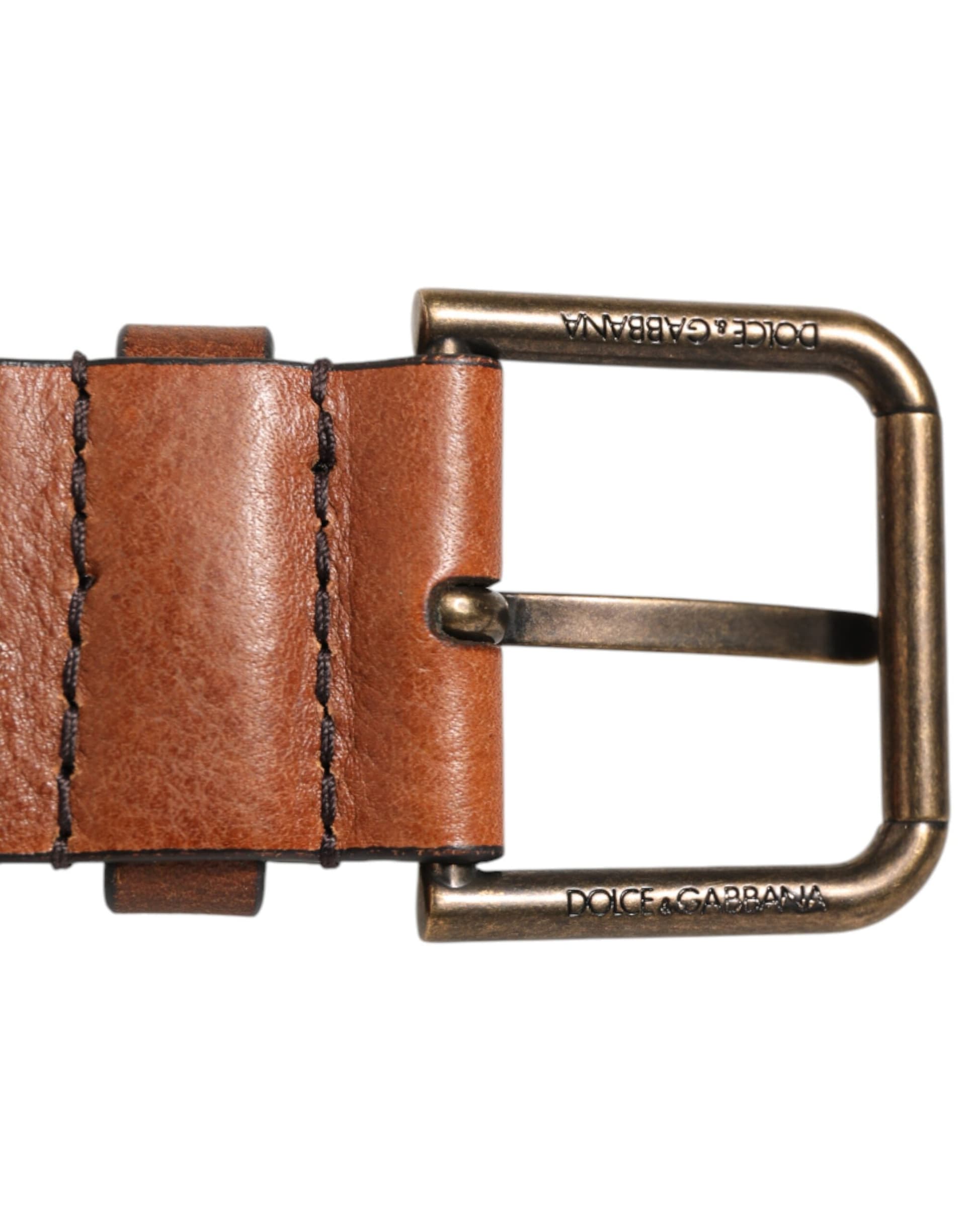 Dolce & Gabbana Brown Classic Gold Metal Logo Buckle Men Belt - 4