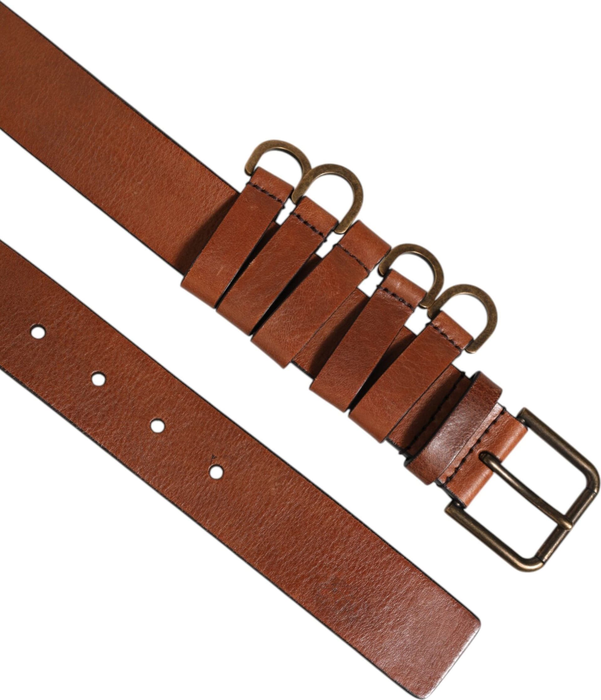 Dolce & Gabbana Brown Classic Gold Metal Logo Buckle Men Belt - 5